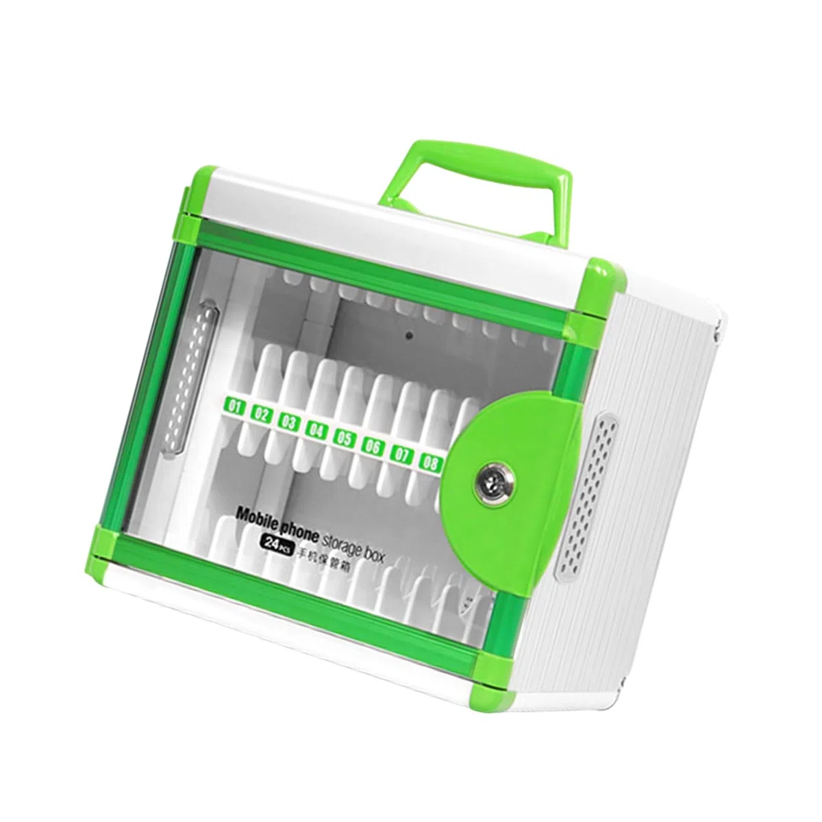 Caja de seguridad de aluminio con 24 bolsillos para teléfono con llaves para la gestión de dispositivos en áreas compartidas, estructura de almacenamiento de dispositivos para estudiantes