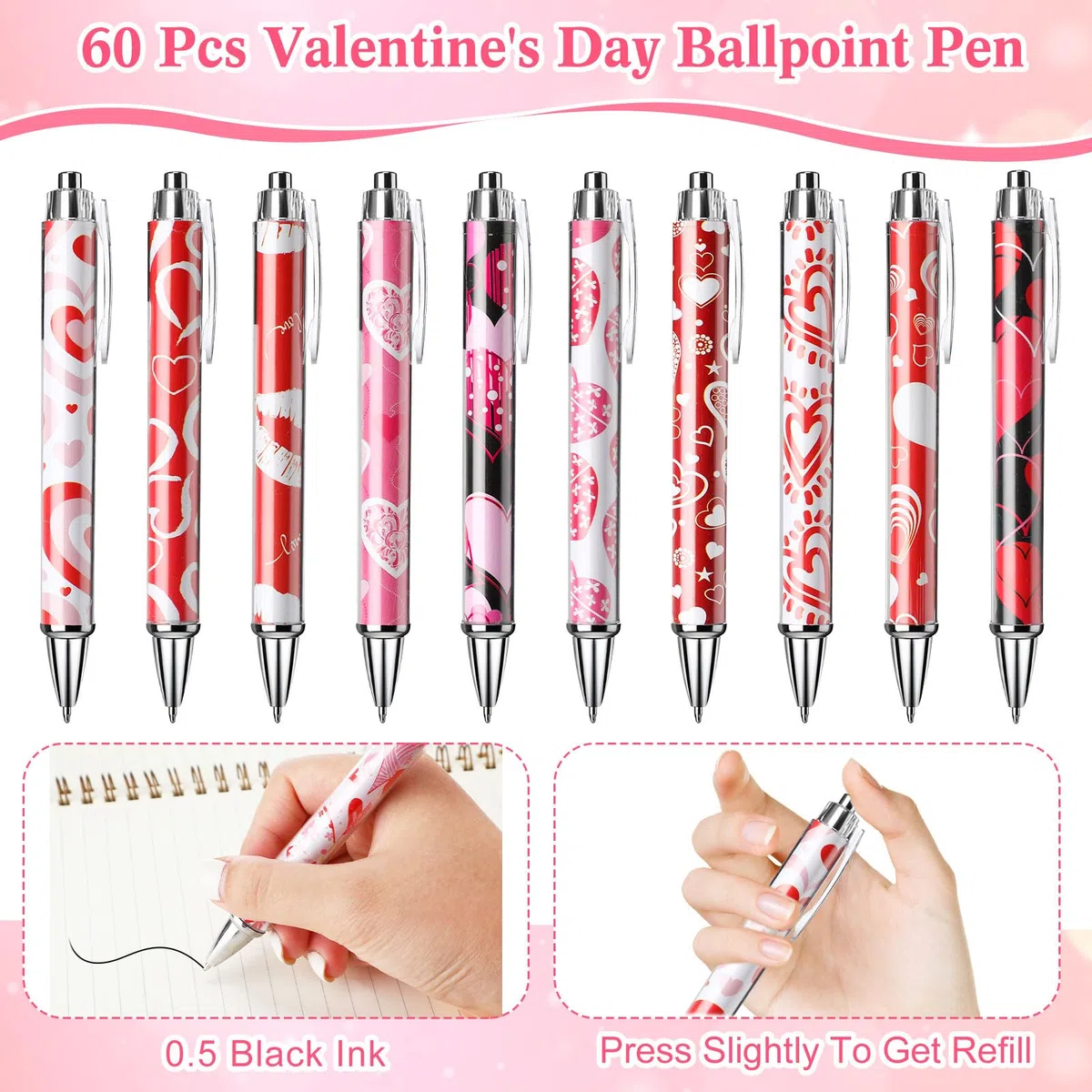 Skyygemm 120 piezas de regalos temáticos para el día de San Valentín incluyen 60 cuadernos coloridos de 4.92 x 3.15 pulgadas, diarios pequeños, blocs de notas a granel, 60 bolígrafos de tinta negra
