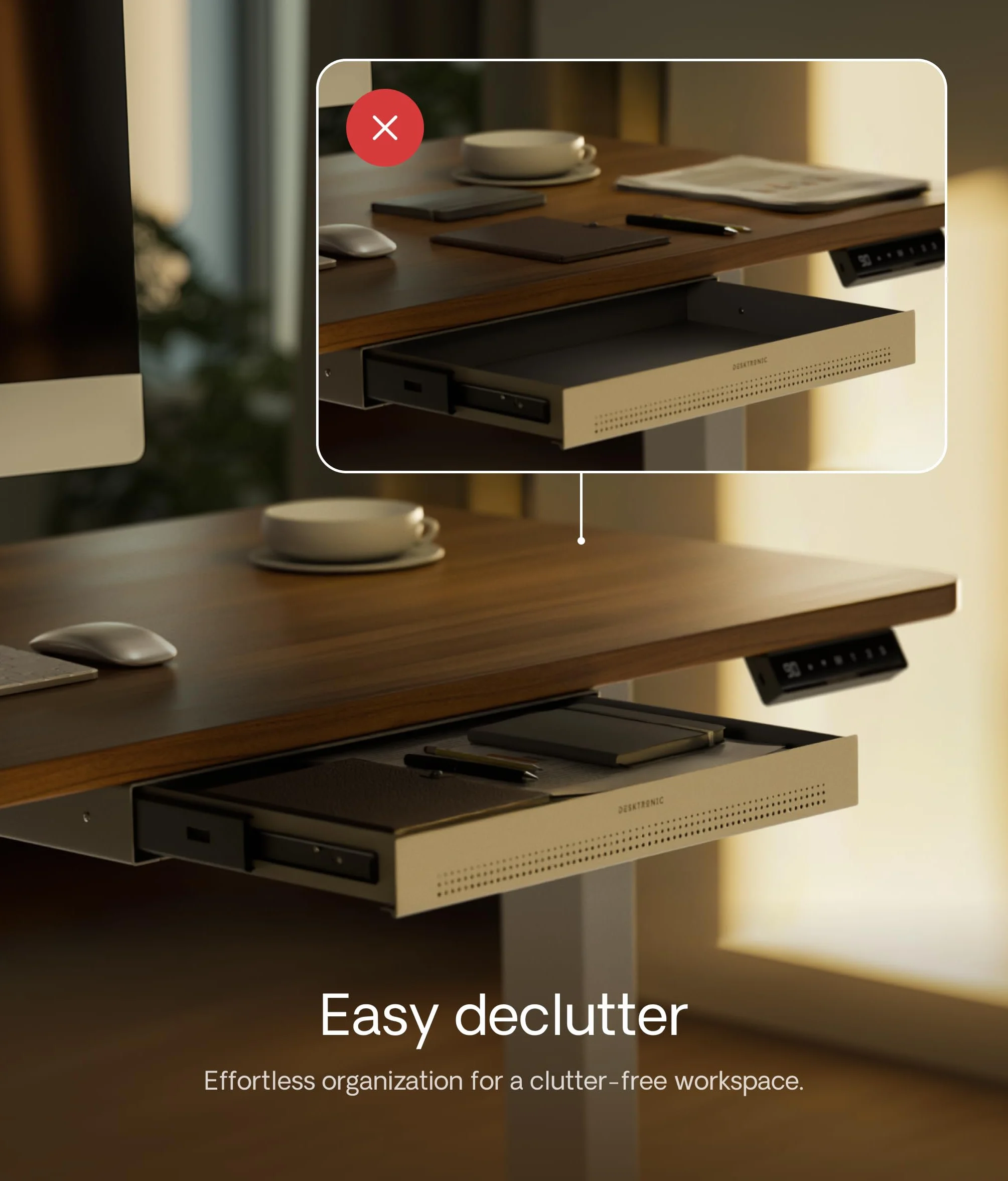 Desktronic Cajón de Escritorio – Organizador oculto bajo escritorio, cajón de almacenamiento, fácil instalación, ahorra espacio, gran capacidad, metal, para oficina y tocador, estructura resistente