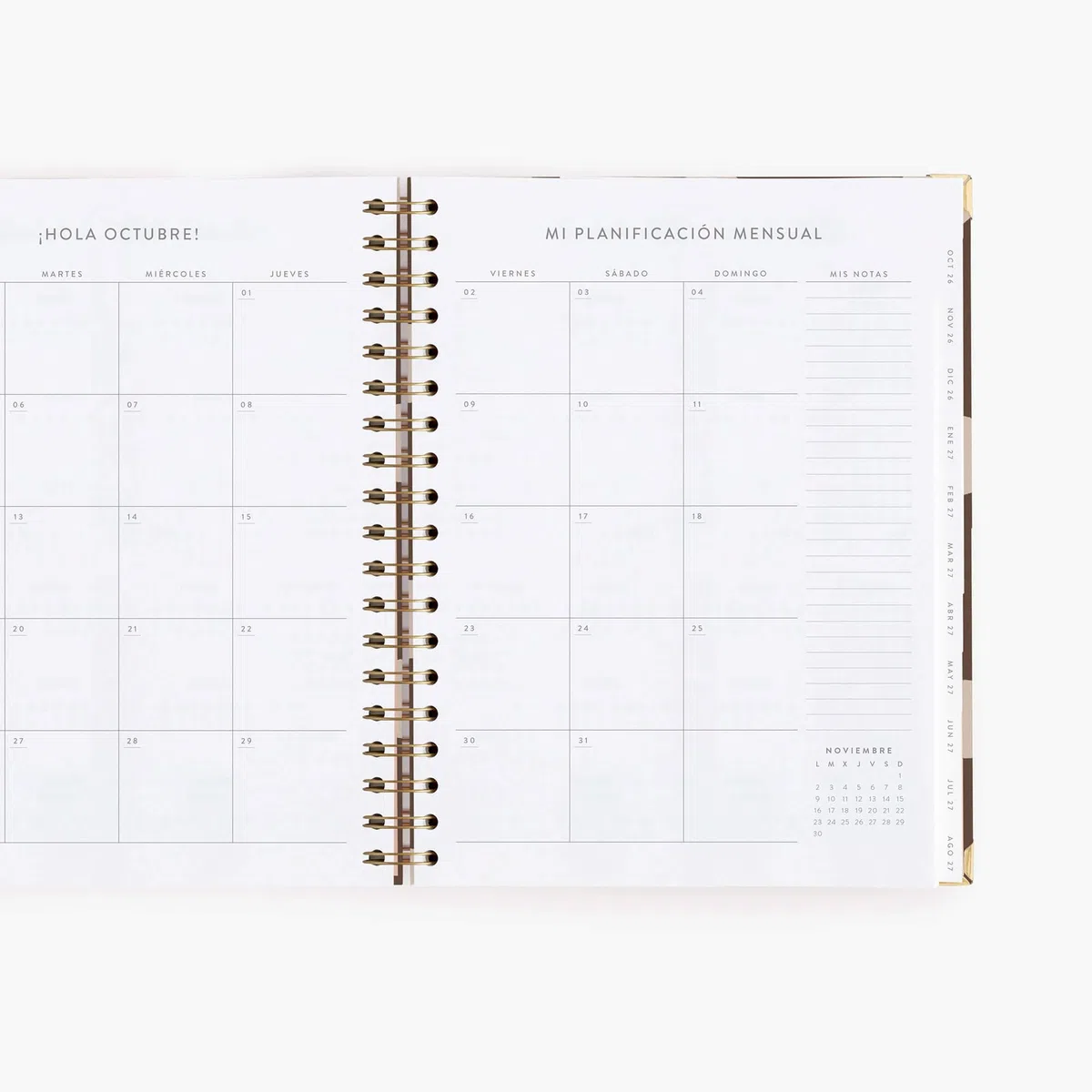 Agenda Charuca 26-27 Académica VISTA SEMANAL - Tapa Dura con Detalles Dorados, Tamaño GRANDE - Incluye BOLSA de Tela PROTECTORA y Marcapáginas - Hecho en España (CHOCOLATE LOVE)