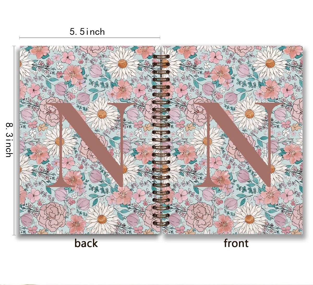 KDHTY Initial N Journal - Cuaderno personalizado en espiral, regalo de flores vintage, cuaderno monogramado para mujeres, adolescentes, niñas, cuaderno de espiral de tapa dura con rayas