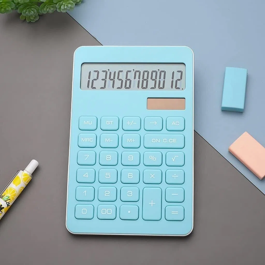 Calculadora de Escritorio, calculadora de Pantalla Grande Linda calculadora Solar de Doble Potencia Contabilidad financiera Oficina de Negocios 12 dígitos con Soporte