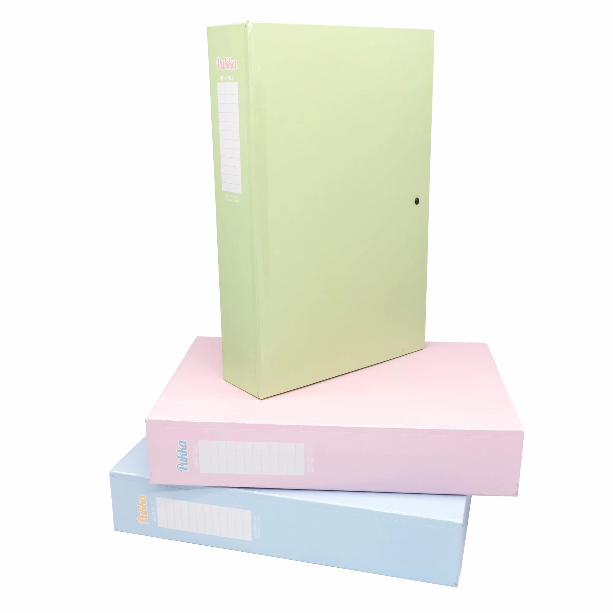 Pukka Pad Cajas de archivo de papel pastel - Paquete de 4 cajas de archivo con clip de resorte interno, cierre de presión para almacenamiento de documentos de alta capacidad, capacidad de 70 mm, se