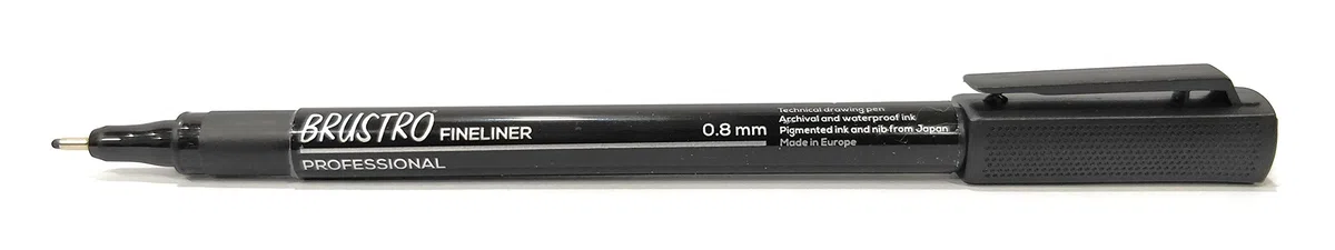 BRUSTRO Caja de 10 rotuladores profesionales a base de pigmentos (tamaños de punta de 0,8 mm, tinta negra y resistente a los rayos UV) con agarre cómodo, ideal para mandala, bocetos, escritura,