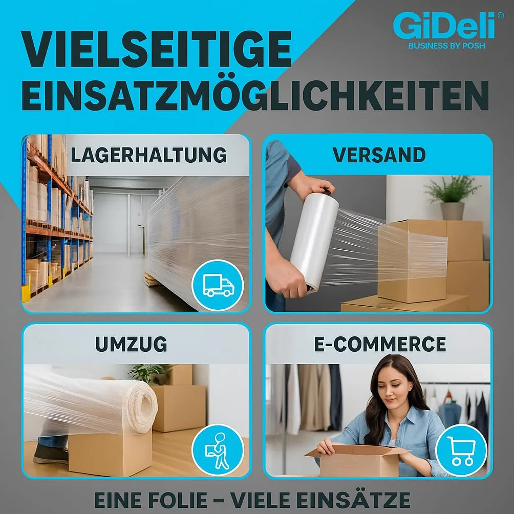 GiDeli Rollo de lámina elástica transparente – 6 x film envolvente – 450 m / 50 cm material de embalaje – lámina de embalaje en rollos – lámina para muebles – películas para mudanzas
