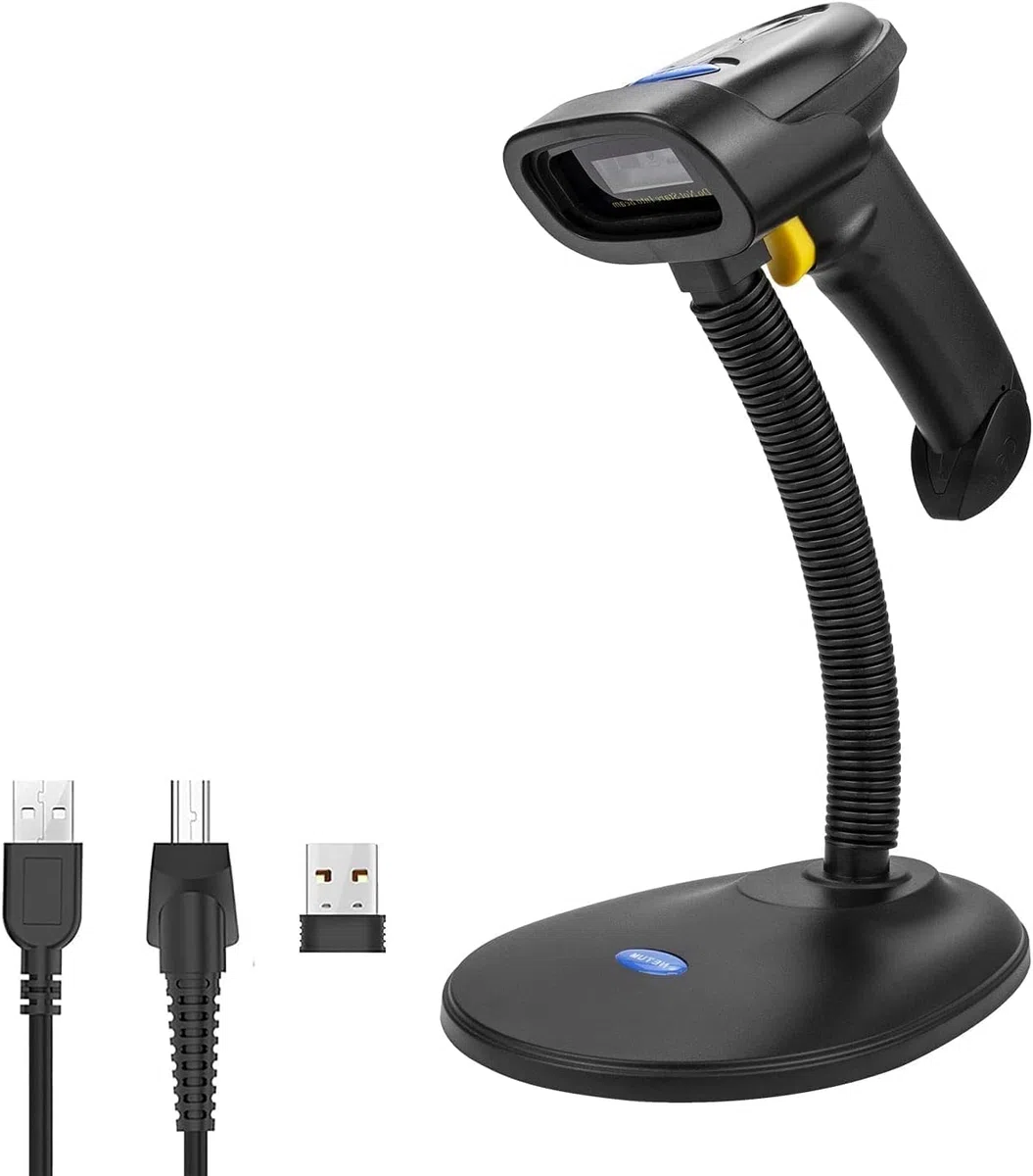 NETUM NT-1228BL Escáner de Código de Barras Bluetooth con Soporte (Amarillo - Escáner de código de Barras QR 2D)