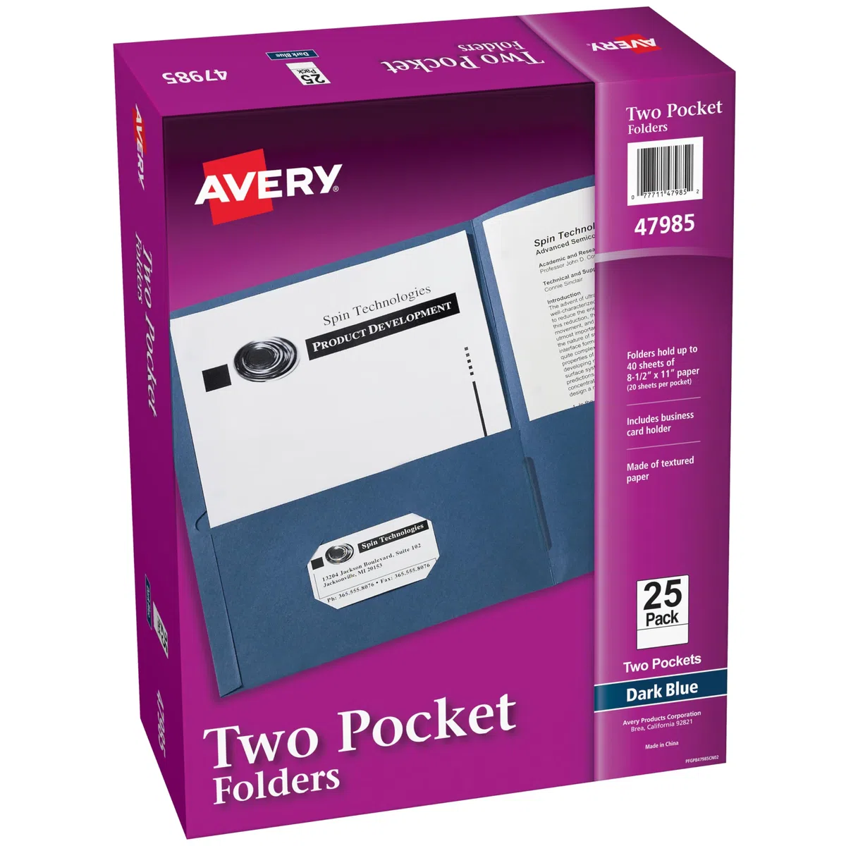 Avery Carpetas de dos bolsillos, capacidad para hasta 40 hojas, ranura para tarjetas de visita, ideal para carpetas de cartera, carpetas de presentación y carpetas escolares, paquete de 125 carpetas