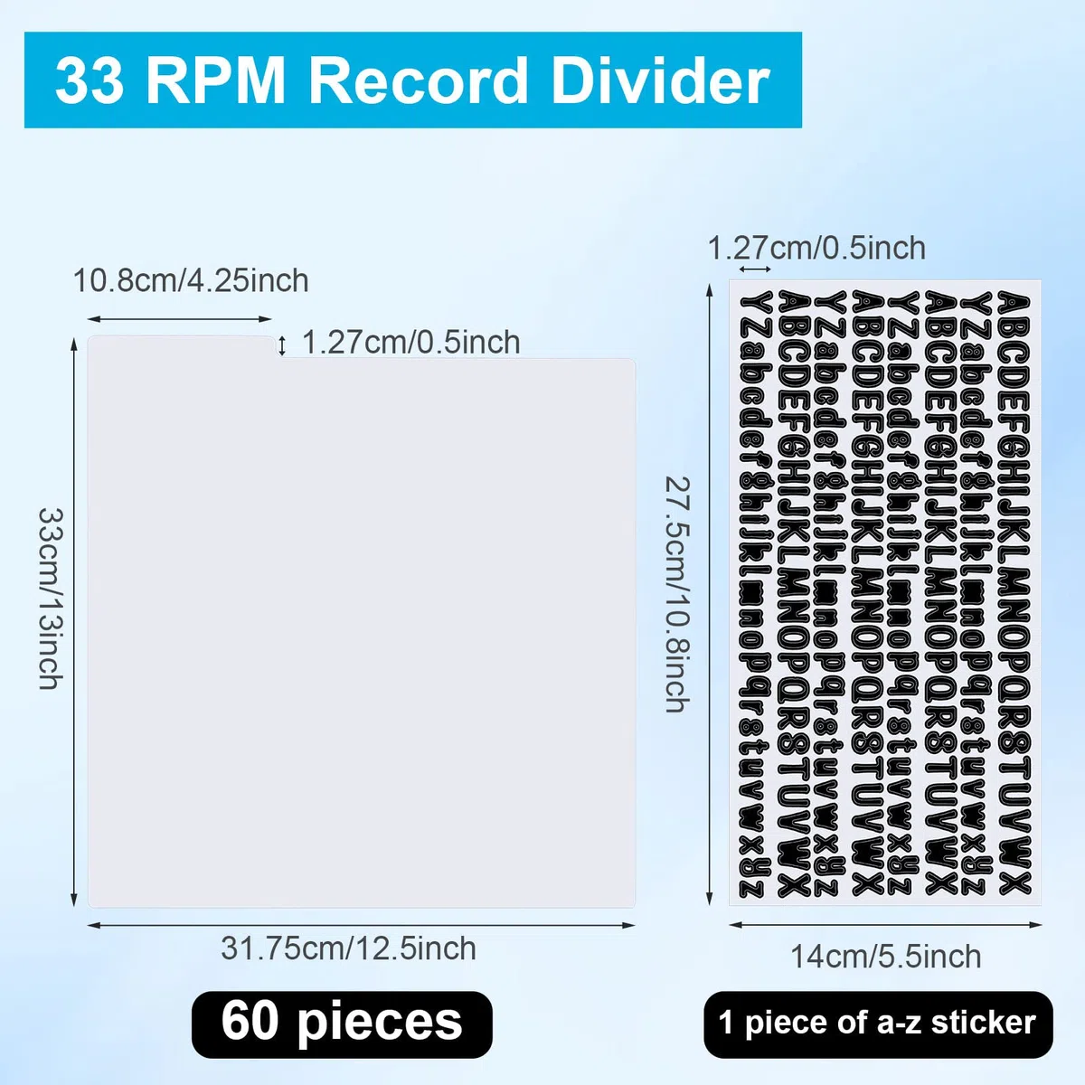 Gueevin - Separadores para disco de vinilo (31,8 x 34,9 cm, con 2 hojas de pegatinas A-Z para organizar la protección (blanco brillante)