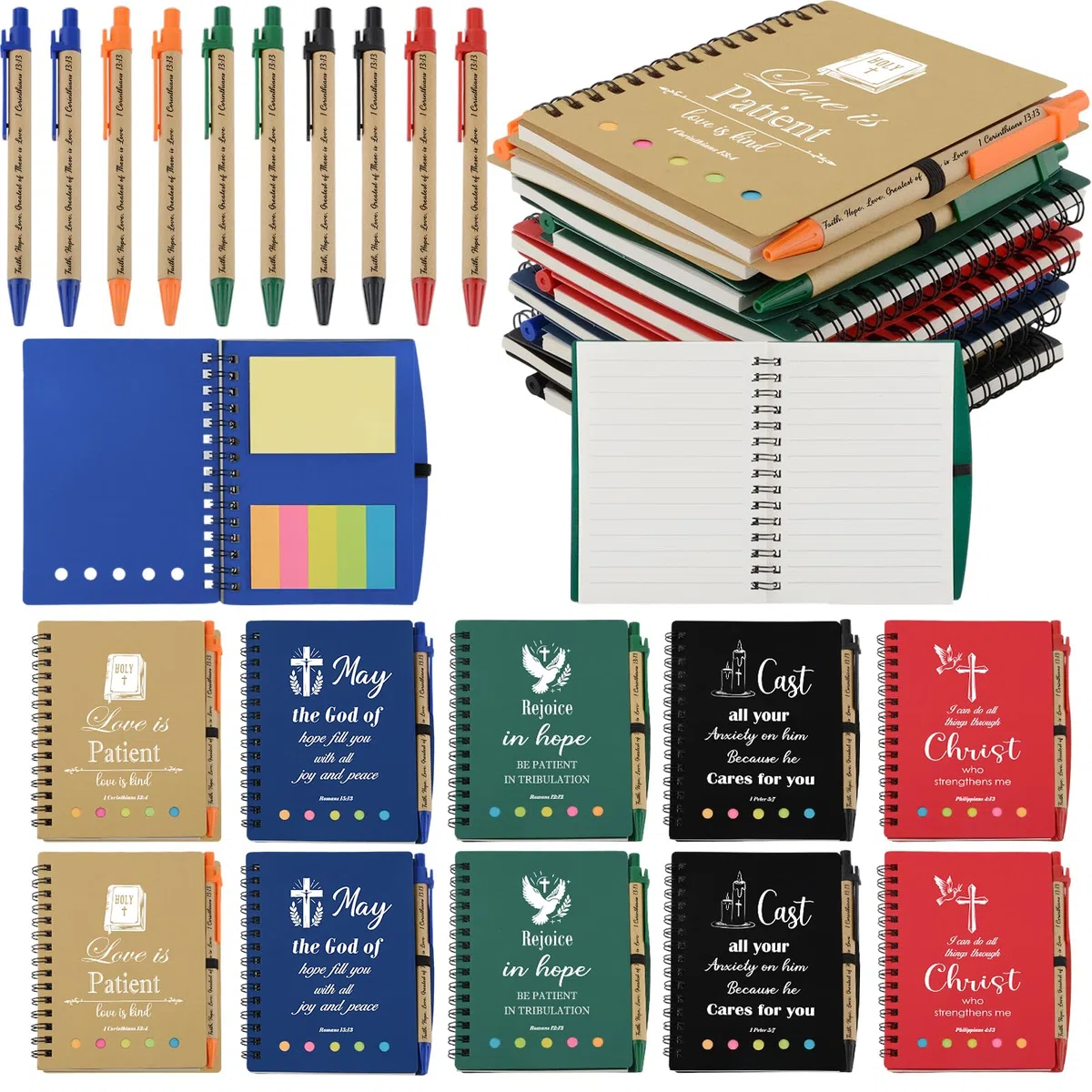 Regalos cristianos para mujeres y hombres, cuaderno de bolsillo en espiral, regalos religiosos a granel, 20 piezas/10 juegos, diario cristiano inspirador para notas de sermón, iglesia, cuaderno de