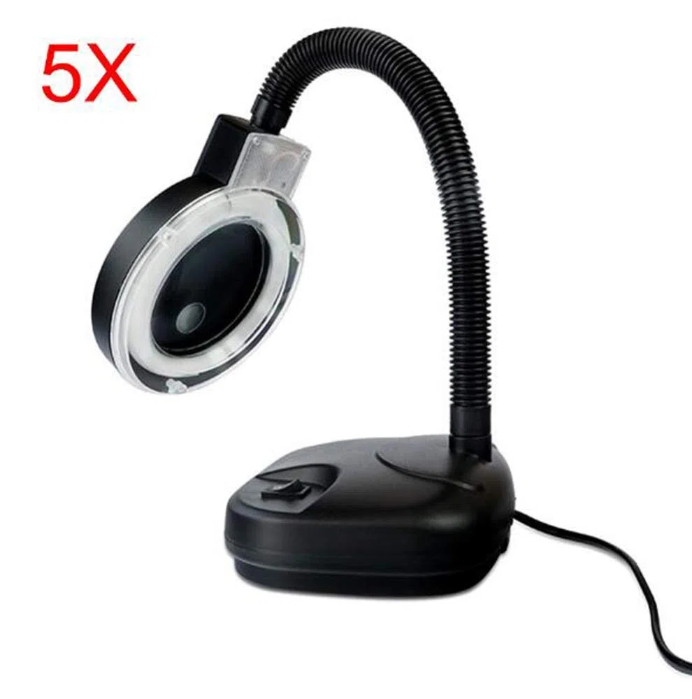 Lupa 5X 80mm, Lupa Manos Libres con Soporte Luminoso, Regulable En Altura, Lupa Iluminada De Sobremesa para Lectura, Manualidades, Banco De Trabajo