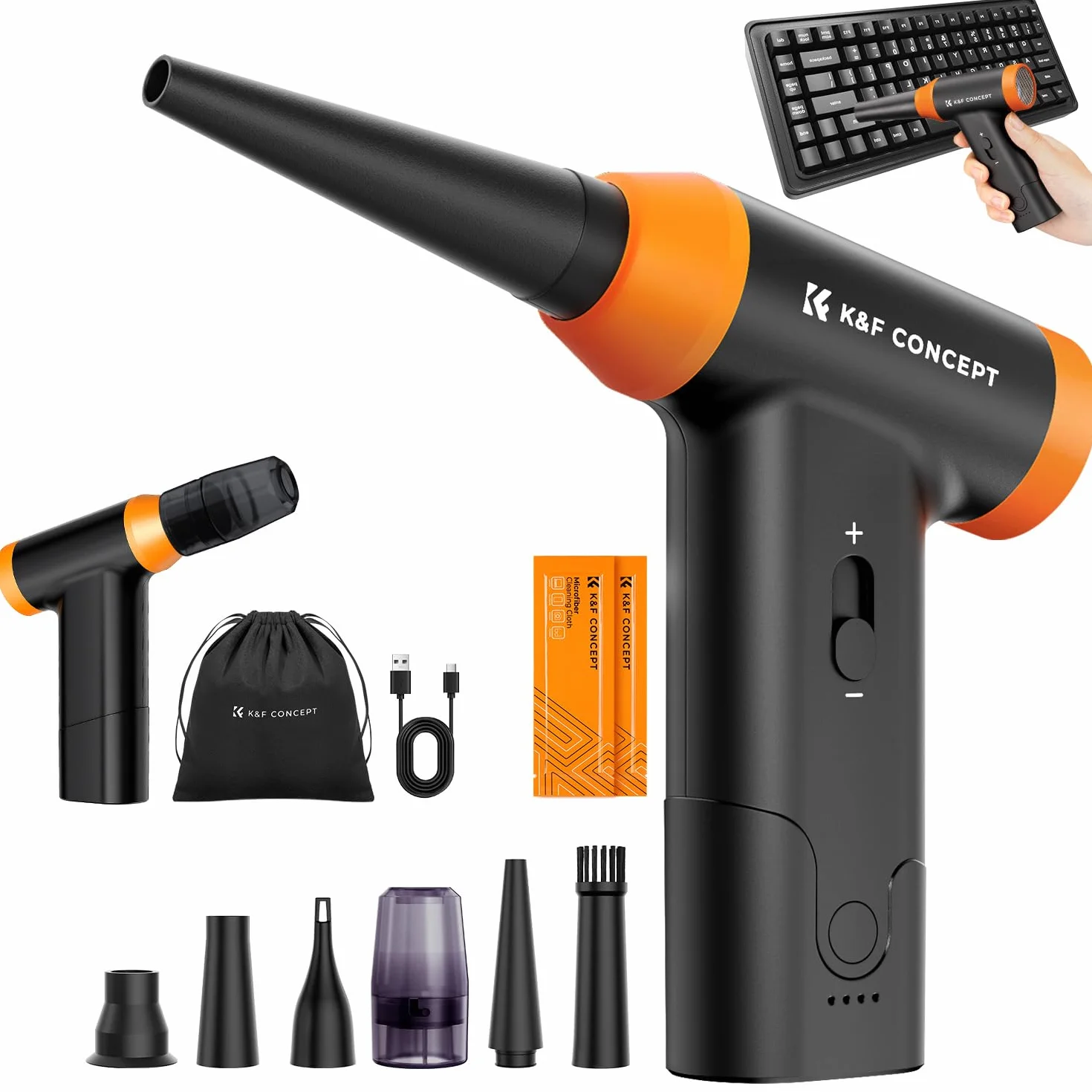 K&F CONCEPT BS200 2 en 1 Soplador y Aspirador - 150000RPM, Soplador de Polvo Eléctrico con Ajuste Infinito Viento | Motor Sin Escobillas | 5000mAh, Air Duster para Cámara, PC, Teclado, Exterior, Hogar