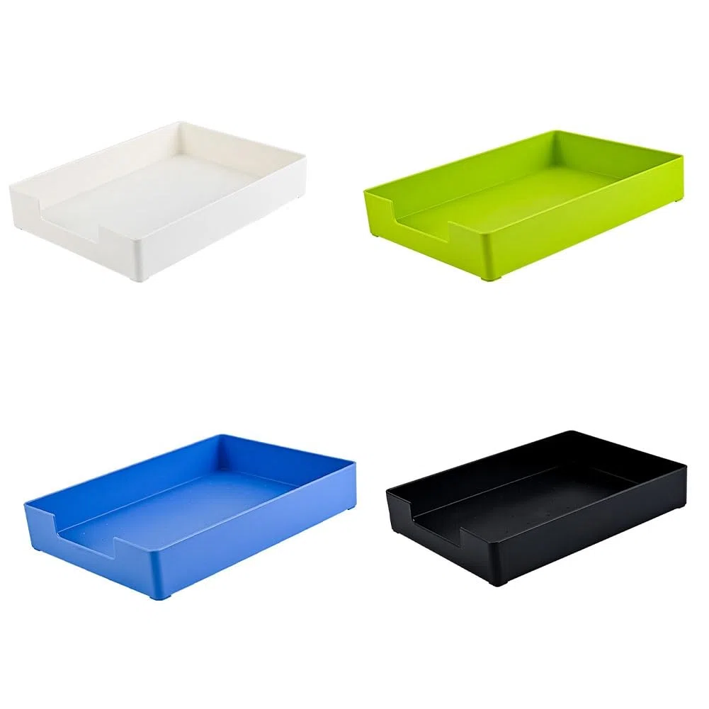 Bandeja organizadora de papel apilable para oficina y escuela, tamaño A4, con ranuras para papelería, 33 x 24,5 x 5,8 cm, 4 unidades
