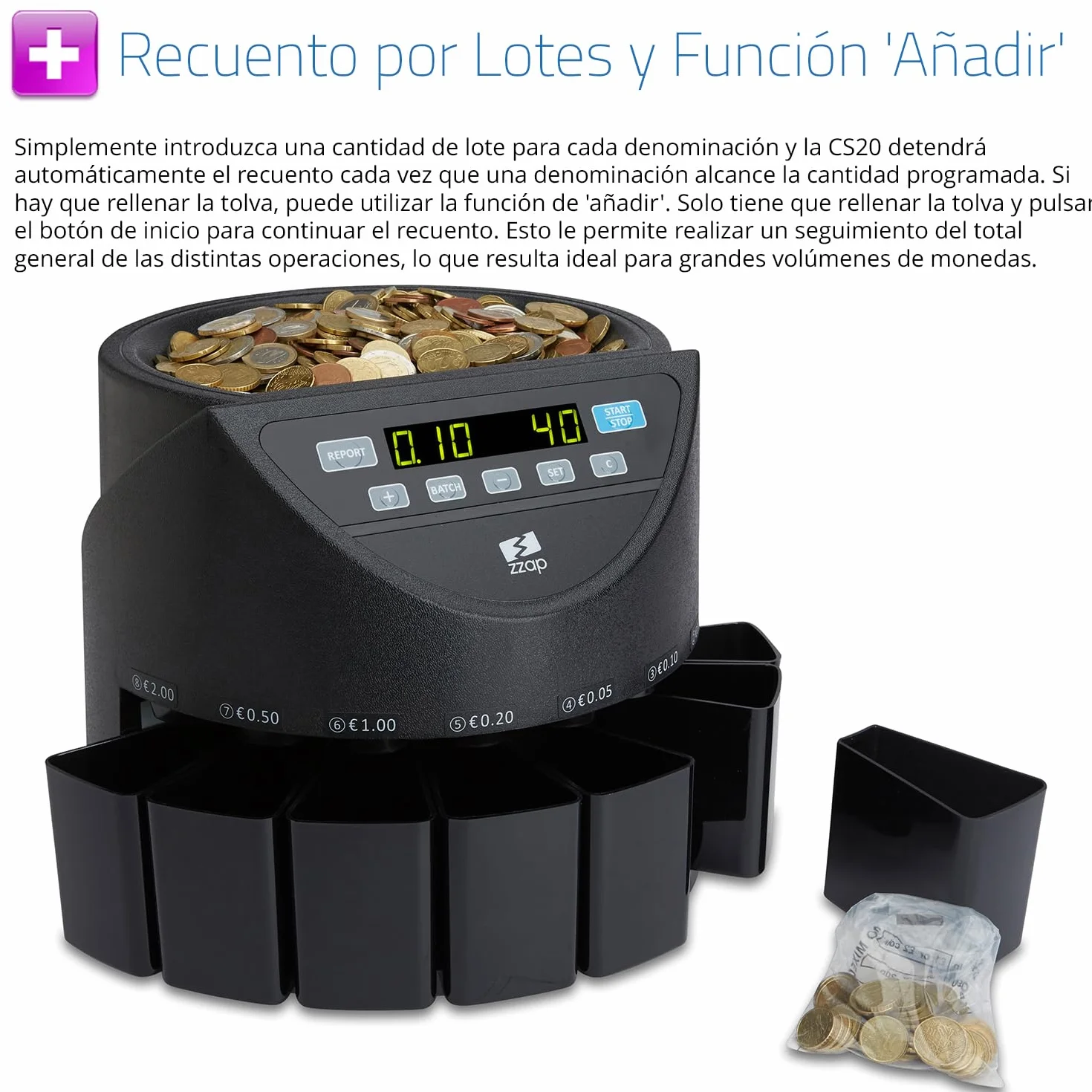 Contadora y clasificadora automática de monedas EURO ZZap CS20 220 monedas/minuto