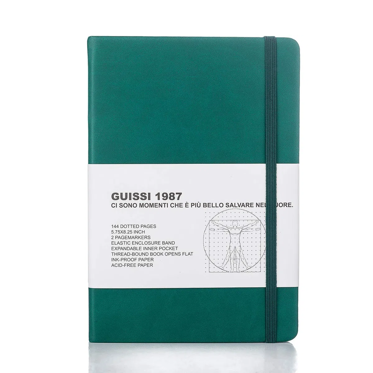 Guissi Cuaderno clásico de cuadrícula de puntos, tapa dura, A5, papel grueso de 80 g/m², sin ácidos, con bolsillo interior fino, piel sintética, suministros escolares de oficina, 144 páginas diseñadas