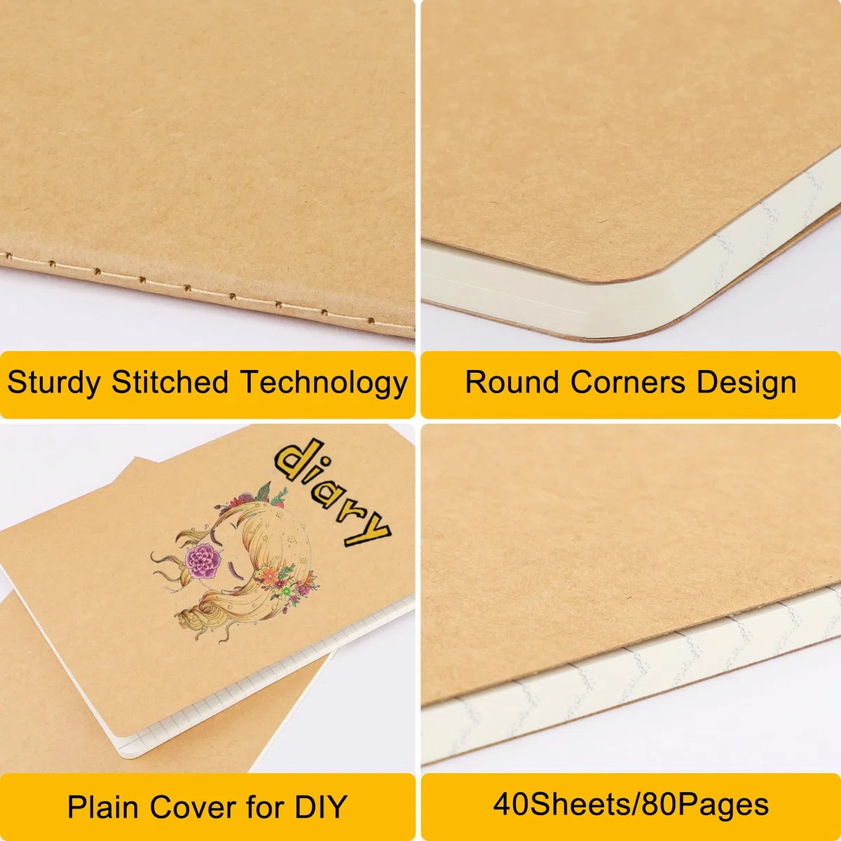 EUSOAR Cuaderno gráfico, 6 paquetes grandes A4 de 8.5 x 11 pulgadas, 40 hojas/80 páginas, papel kraft grueso de 100 g/m², cuaderno de bocetos para estudiantes, cuaderno de composición, cuaderno de