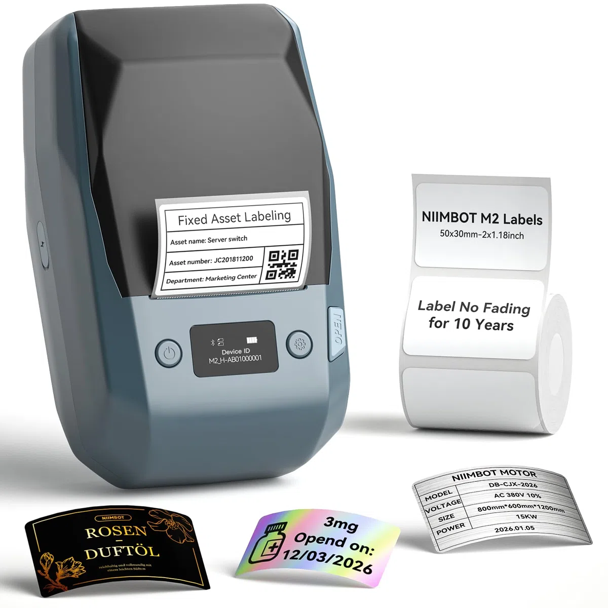 NIIMBOT M2 Impresora de Etiquetas Transferencia Térmica | 300 DPI Etiquetadora Color Autoadhesivo para Oficina, Pequeña Empresa, Jardín, Compatible con Móviles y PC (Azul)