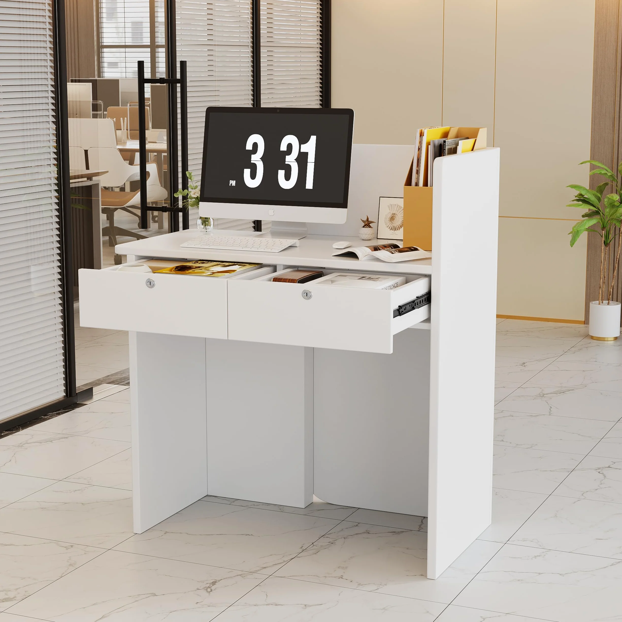 Mostrador de Recepción con Iluminación LED Moderno Escritorio Compacto Blanco 44x80x100 cm