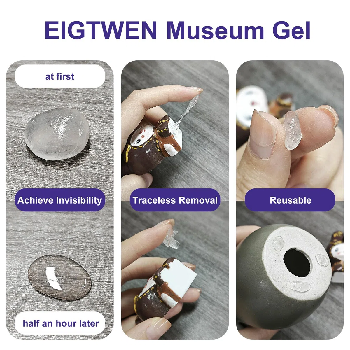 EIGTWEN Gel transparente de museo de 6.8 onzas, masilla de museo transparente, extraíble, excelente adherencia, reutilizable, se desmonta sin marcas, adecuado para superficies de metal, cerámica