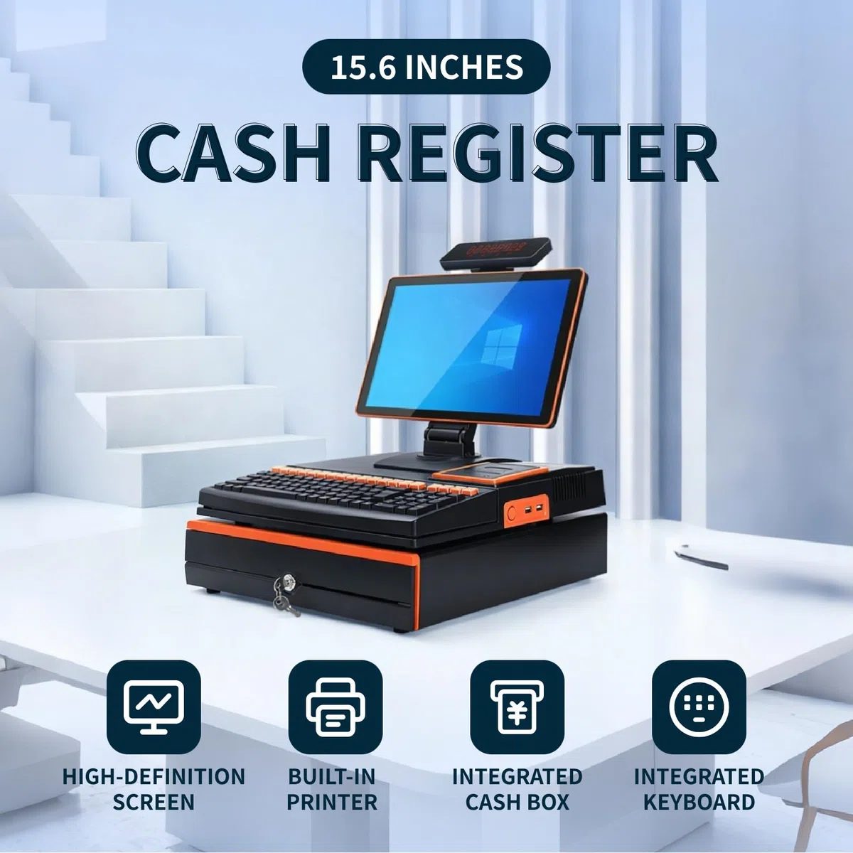Caja Registradora Nuevo Modelo 2026 – Sis-tema Tpv Todo En Uno Con Pantalla Táctil Simple/Doble,Incluye Lector, Teclado,Impresora Tickets,10 Rollos Papel,Tpv Esencial Para Comercios Blue-DualScreen