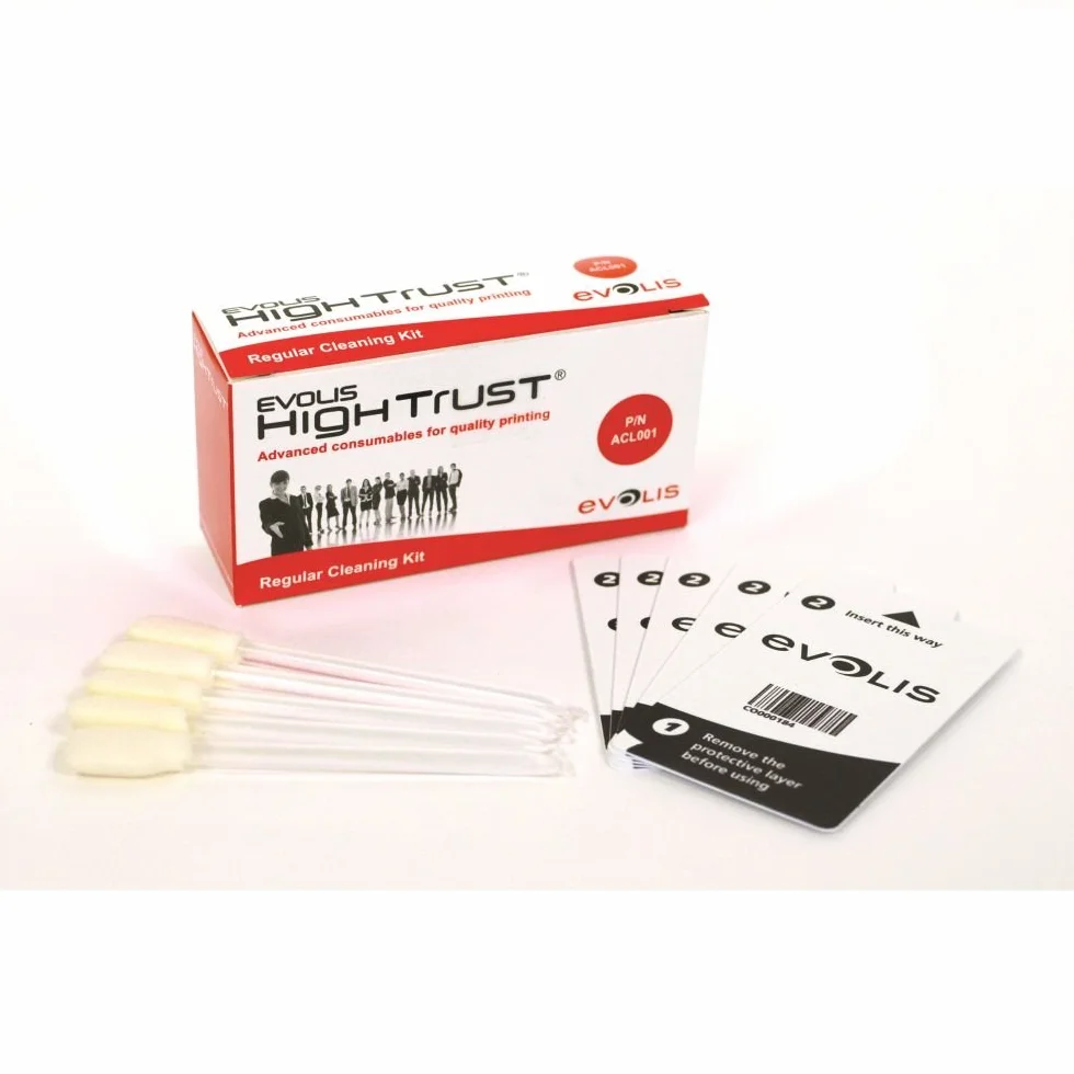 Kit de Limpieza Evolis Standard ACL001 con 5 Tarjetas Adhesivas y 5 Bastoncillos para Impresoras Zenius y Primacy