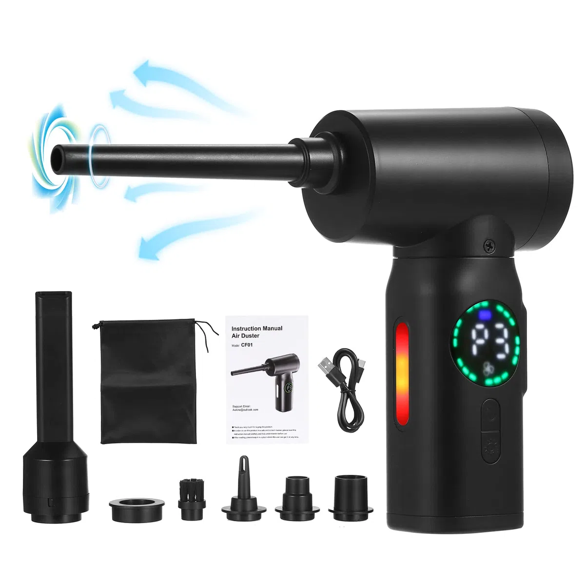 Limpiador de aire comprimido con motor de cepillo de pantalla digital, 100 W, 7500 mAh, limpiador de aire eléctrico, plumero de aire eléctrico, repuesto de lata de aire, plumero de computadora,