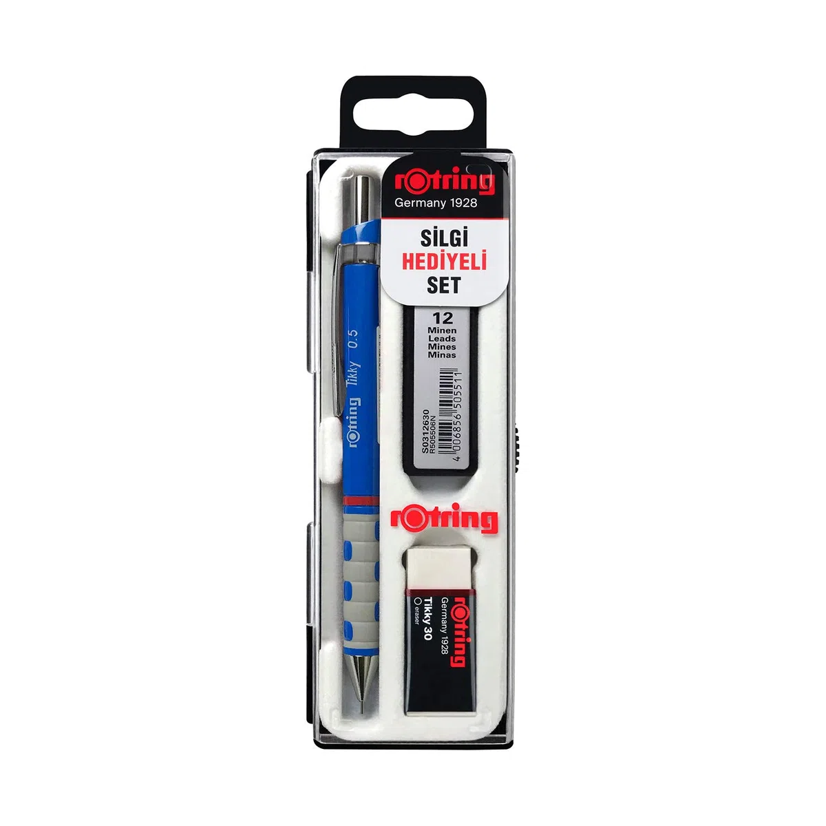 rOtring Tikky - Juego de portaminas, 0,5 mm, incluye minas y goma de borrar, color azul