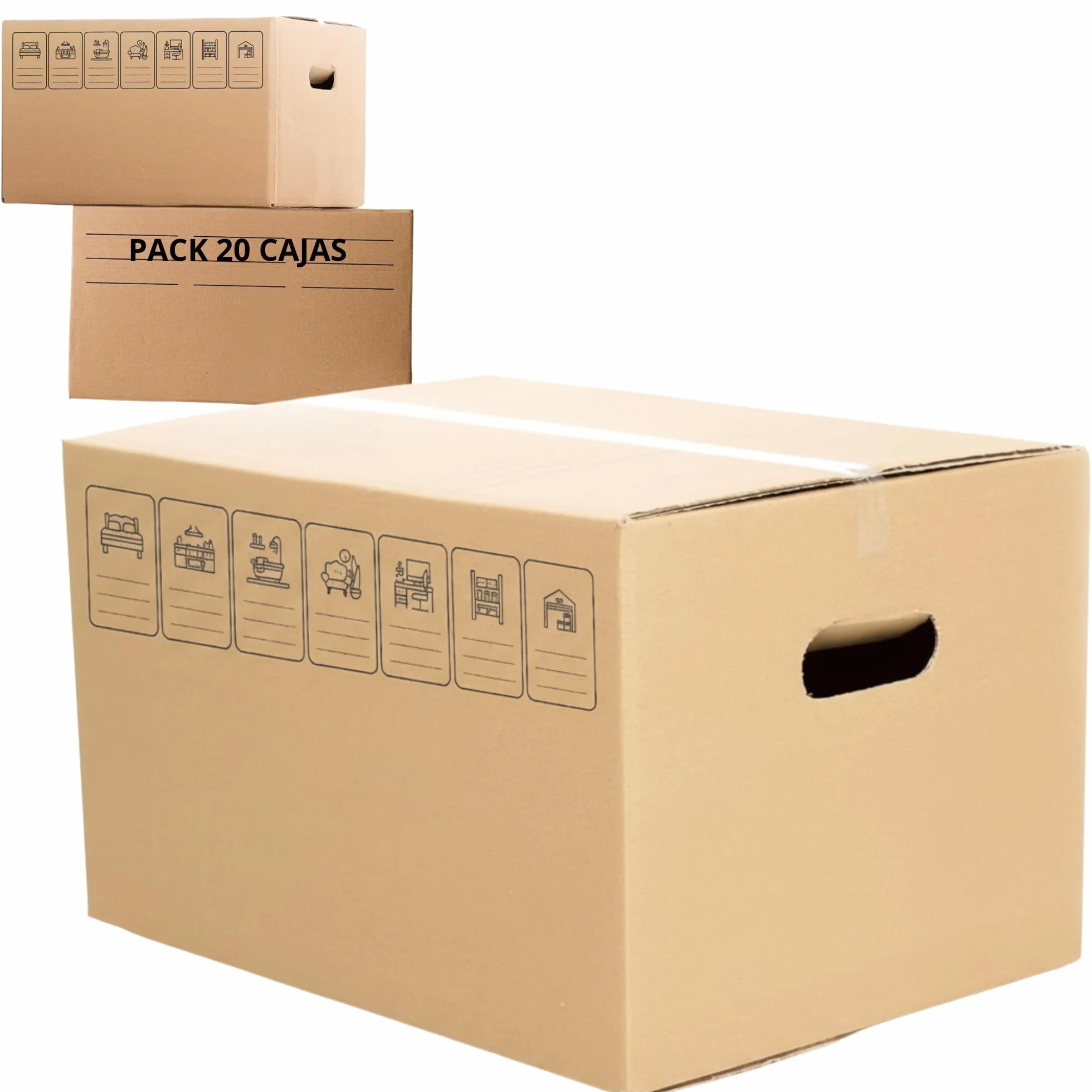 GROWMANIA Pack 20 Cajas de Cartón 50 x 30 x 30 | Cajas Ultra Resistentes para Mudanza y Almacenaje con Iconos Identificativos y Asas Fácil Transporte Marron | Aptas para Envíos