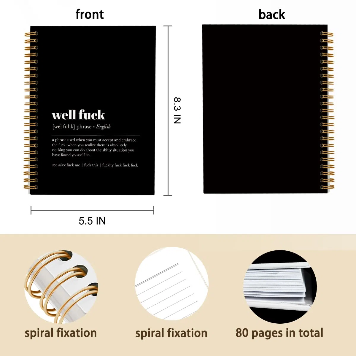 Tizzer Funny Well F Definition - Cuaderno de tapa dura rayado en espiral para notas de trabajo, diario, 5.5 x 8.3 pulgadas, regalos de condolencias para mal día, pérdida de trabajo, pérdida de