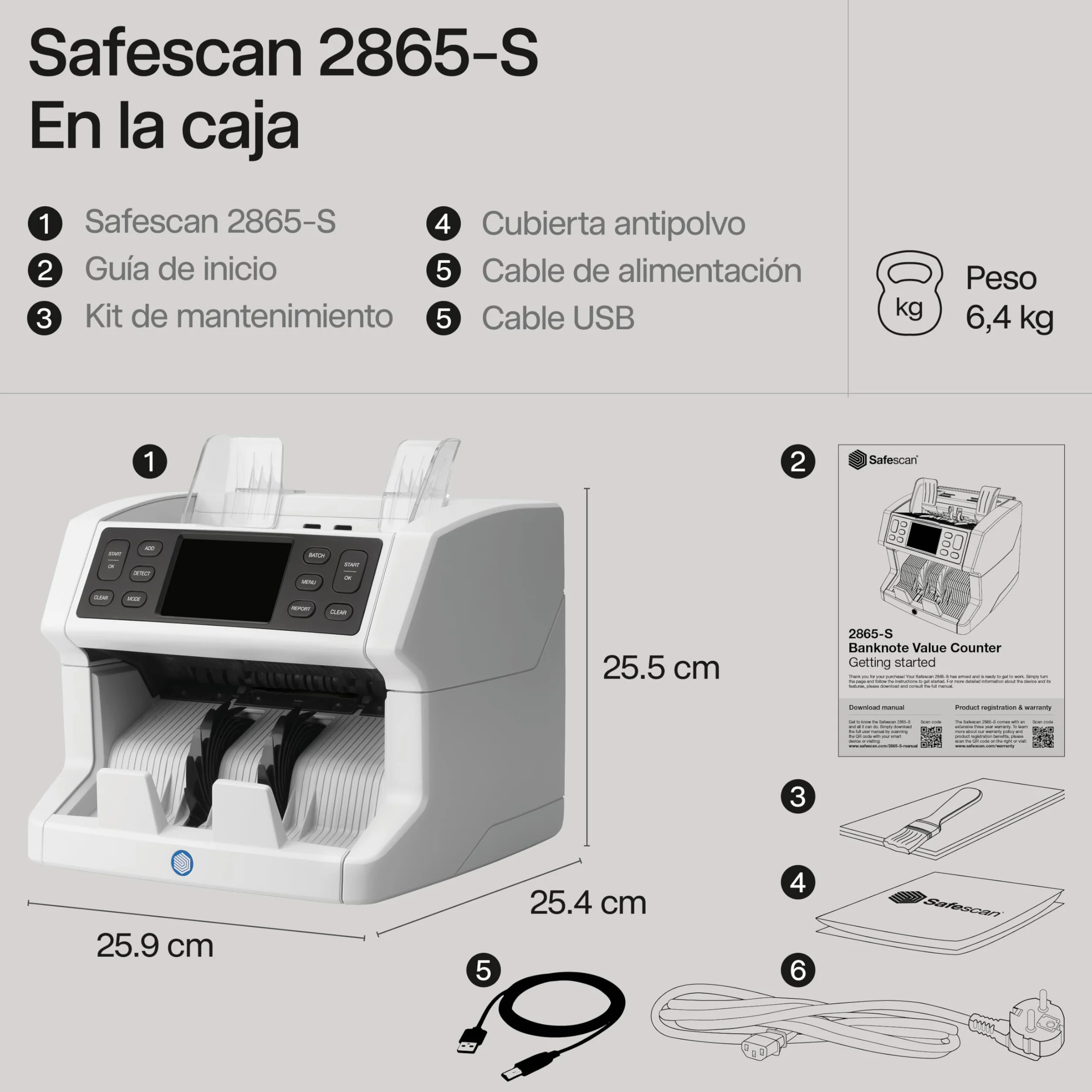 Safescan 2865-S Contadora de billetes detectora de falsos 7 puntos interfaz multilingüe