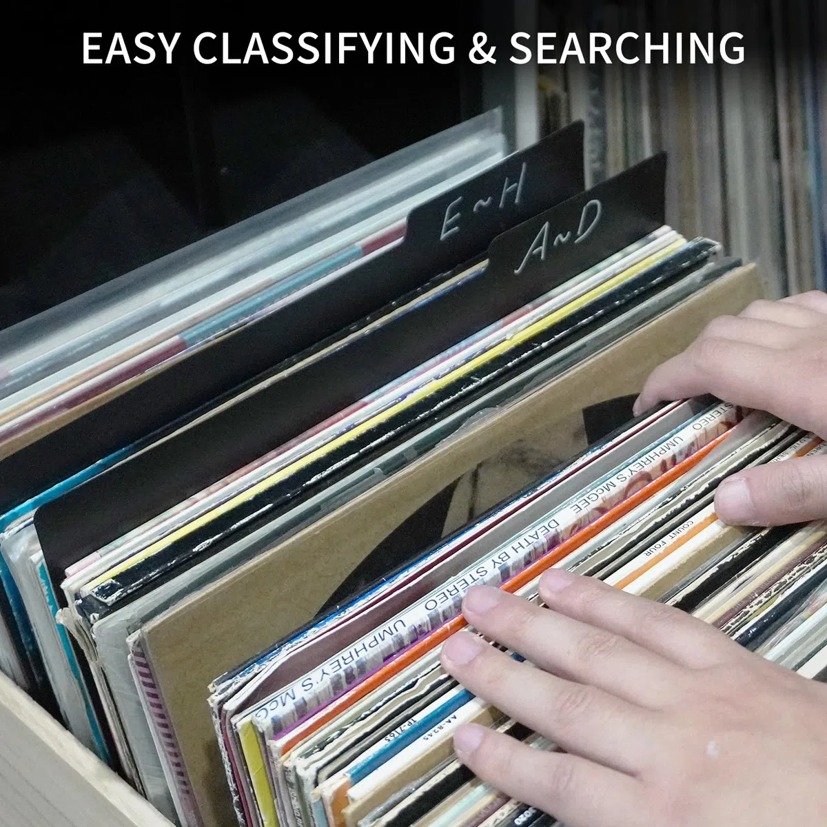 sdroceRyaM Divisores de discos de vinilo de 12.9 pulgadas, 30 piezas de material de polipropileno duro negro, pestañas de categoría de plástico de doble cara, guías de discos para LP, caja de álbum,