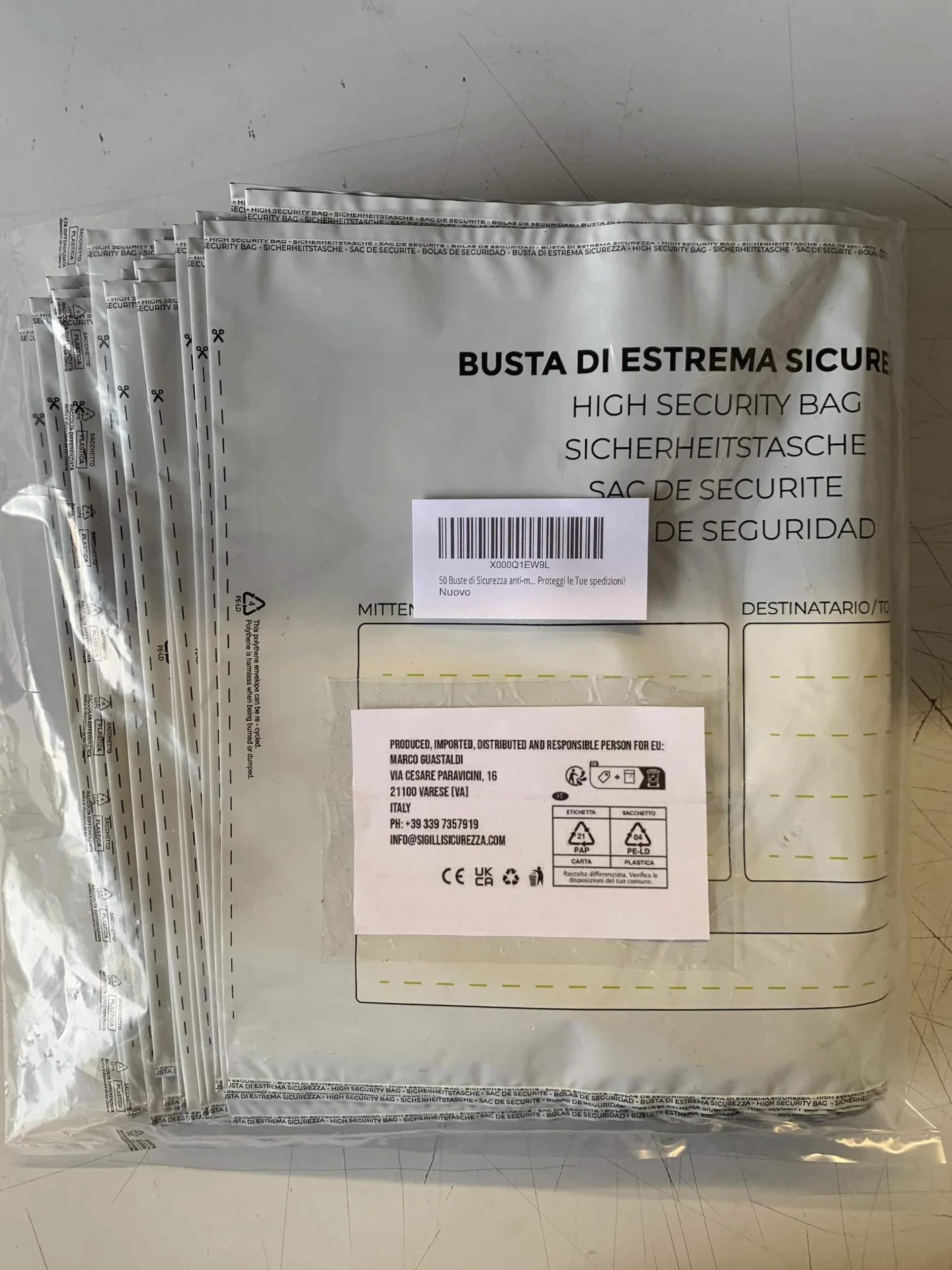 50 Sobres de alta seguridad desechable con cierre autoadhesivo para el transporte de valores y documentos
