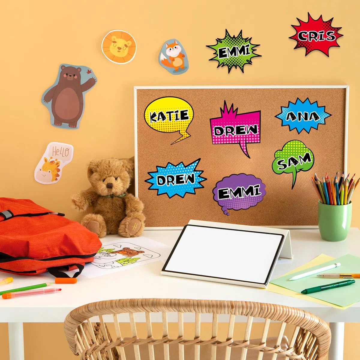 Recortes para tablón de anuncios de superhéroes, paquete de 75 decoraciones de fiesta de superhéroes cómics, 25 diseños únicos, recortes de cartón para niños, nombres de pared de la