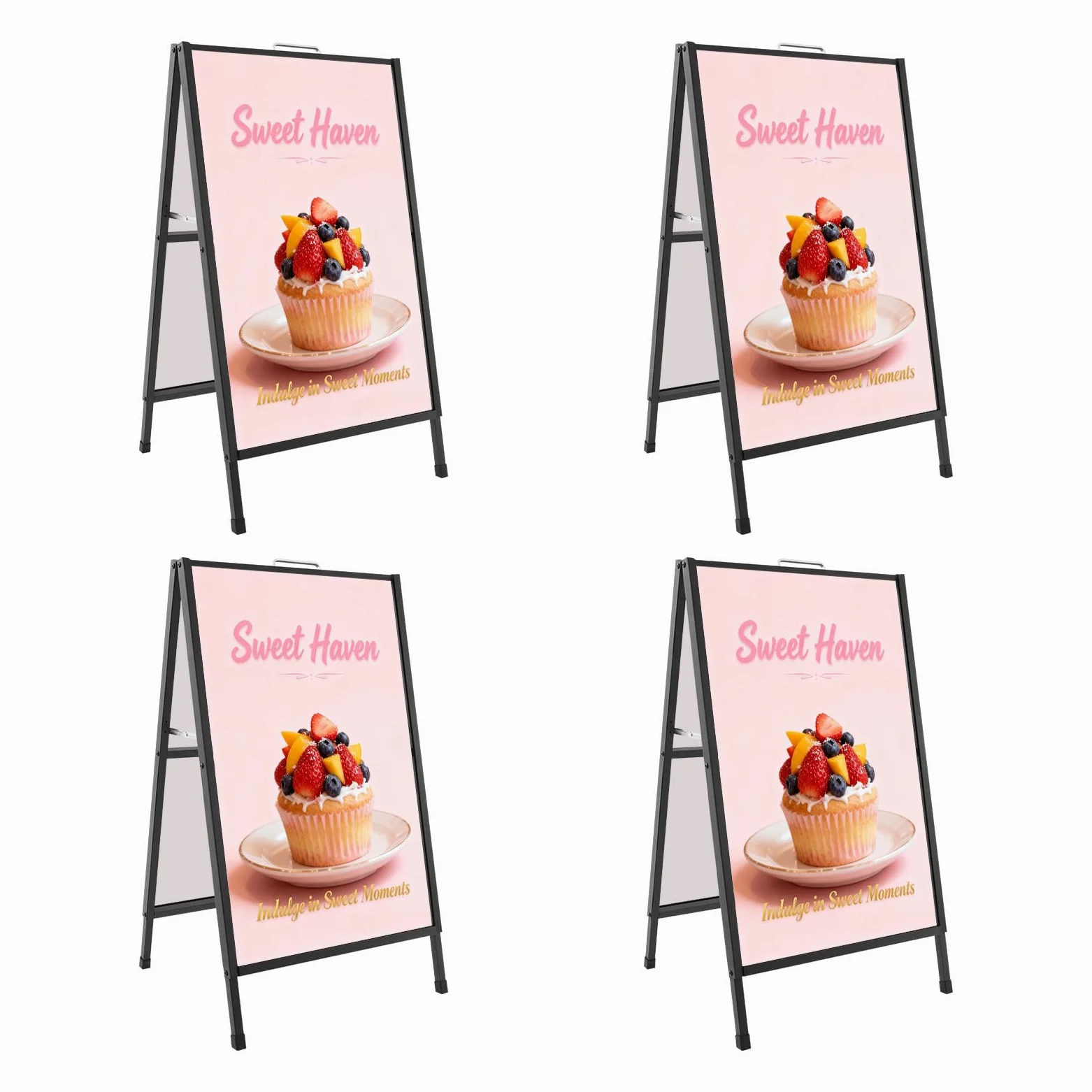 Tope de cliente, 4 unidades, soporte para carteles de doble cara y estable, expositor publicitario para publicidad, chapa de acero revestida (60 x 90 cm)