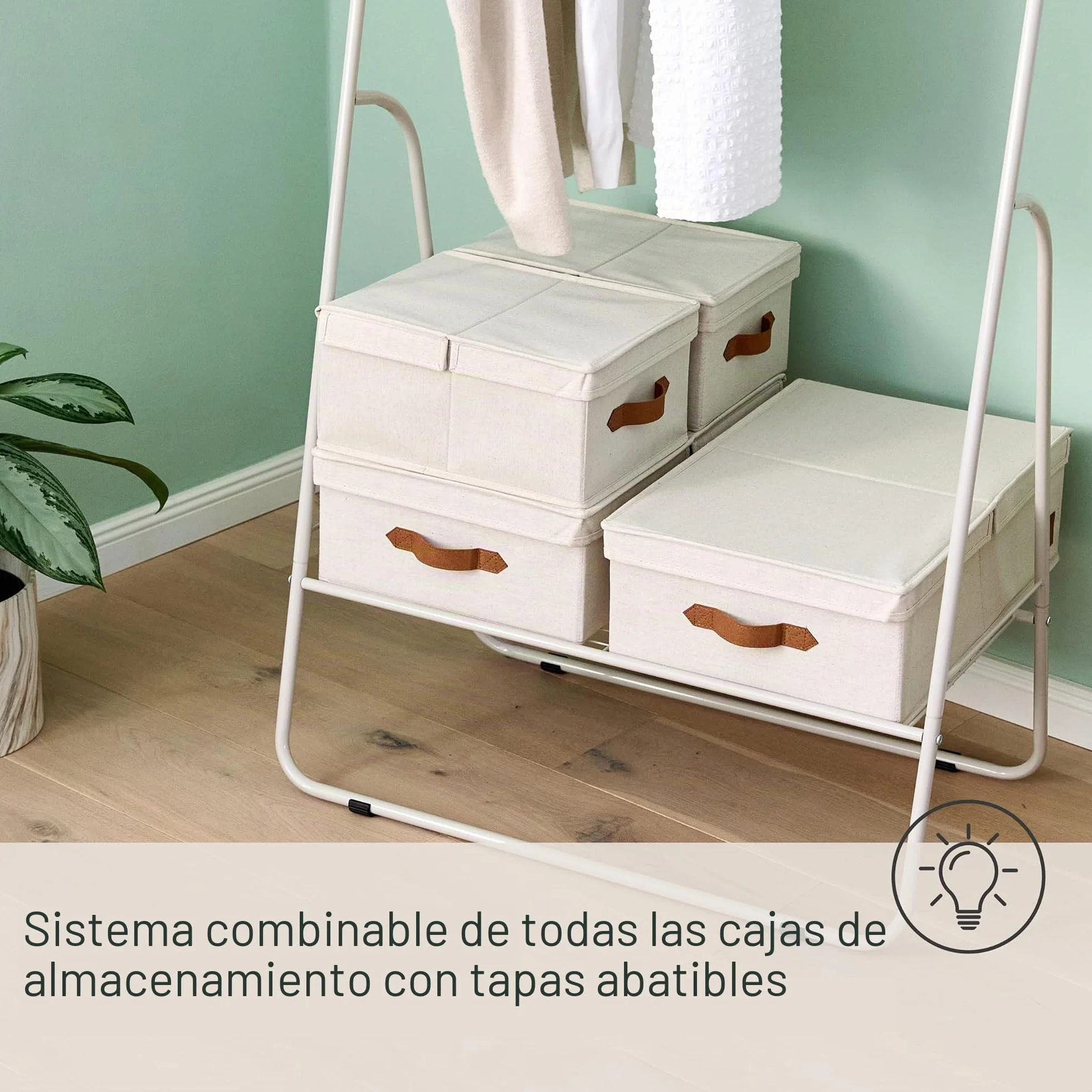 LOVE IT STORE IT Premium - Caja de almacenaje con tapa (2 unidades, de tela de lino, juego de 2 unidades, tamaño mediano, estable, beis, 50 x 33 x 16 cm)