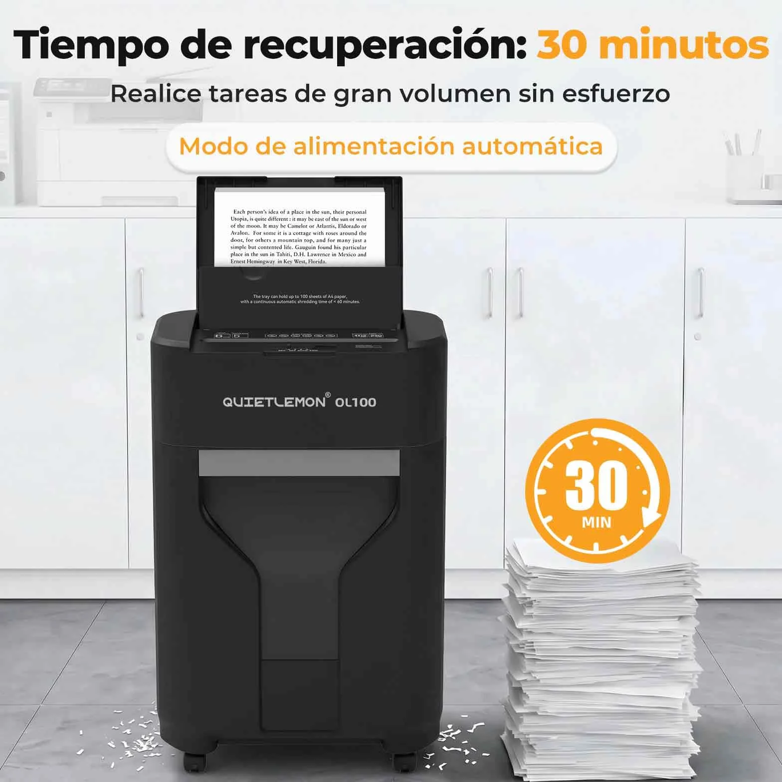 100 Hojas trituradora de Papel con alimentación automática, 40 min de Funcionamiento Continuo, P-4, Destructora Documentos Eléctrica Papelera 17L Oficina Casa Industrial Hogar