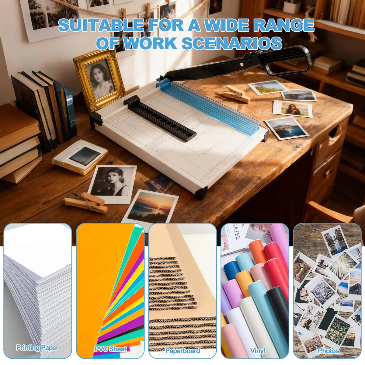 Cortador de Papel de Guillotina A4, Dispositivo de Protección, Cizalla Papel A4 B5 A5 B6 B7, Capacidad de 15 hojas, cortador de papel manual de precisión para papel, cartón, fotos, tarjetas
