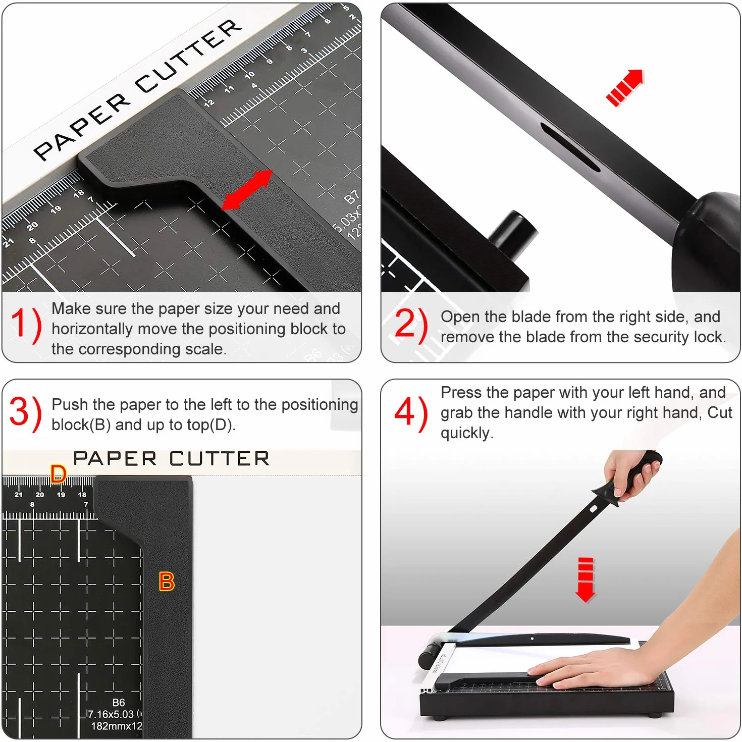 Guillotina de Papel A3 B4 A4,Cortador de Papel A4,32,5 x 25 x 3 cm,Seguridad Salvaguardar, Base de metal,negro(A4)