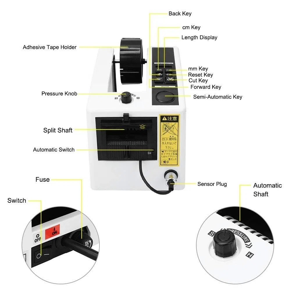 Cortador eléctrico dispensador de cinta, máquina de corte automática para envolver y embalar, corta cintas de 8 a 50 mm de ancho, 999 mm de longitud