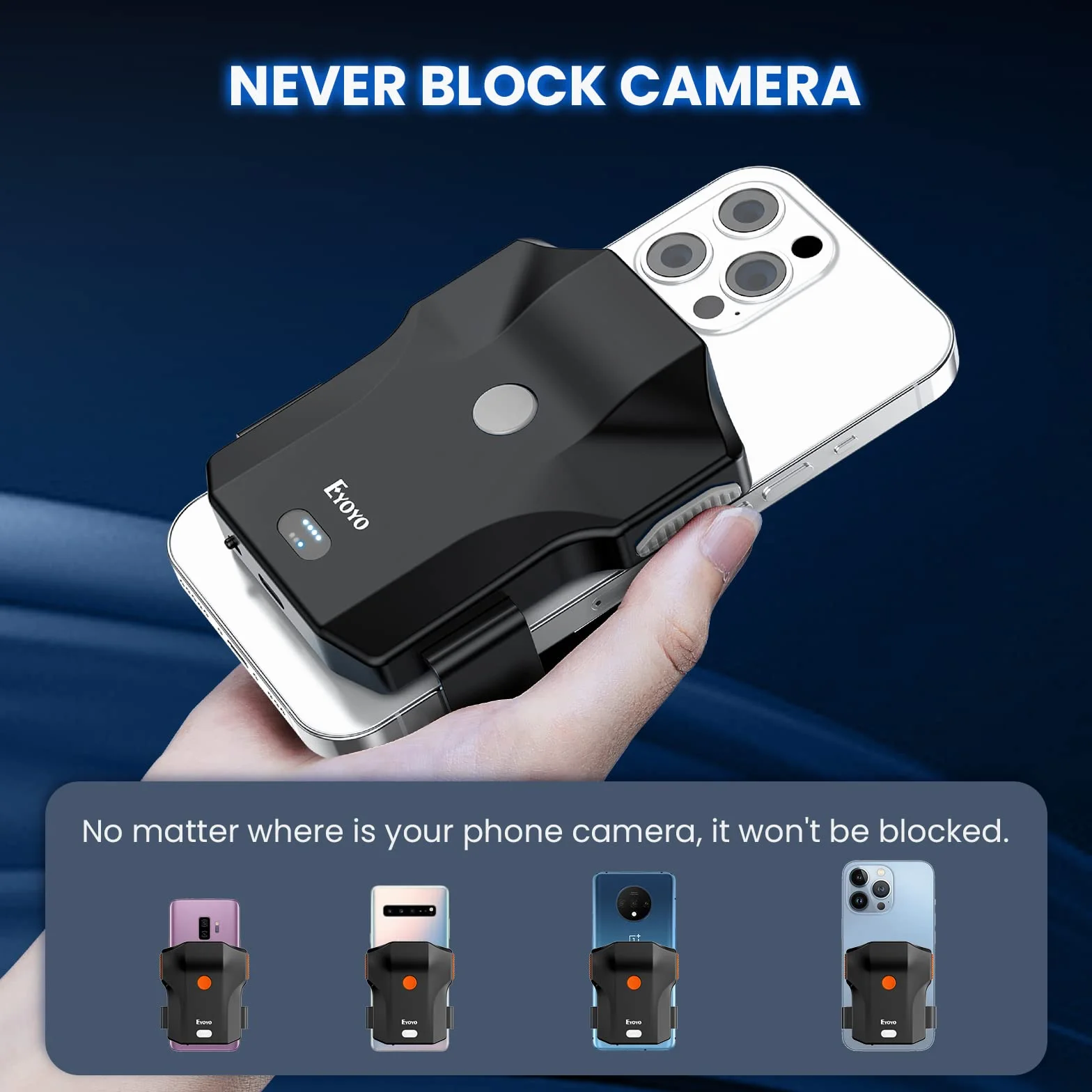 Eyoyo escáner de código de Barras Bluetooth 1D 2D QR Back Clip escáner de Mano 2.4G inalámbrico, 10 Horas de Trabajo y Recargable Lector de código de Barras Compatible con iPhone, Android, iOS