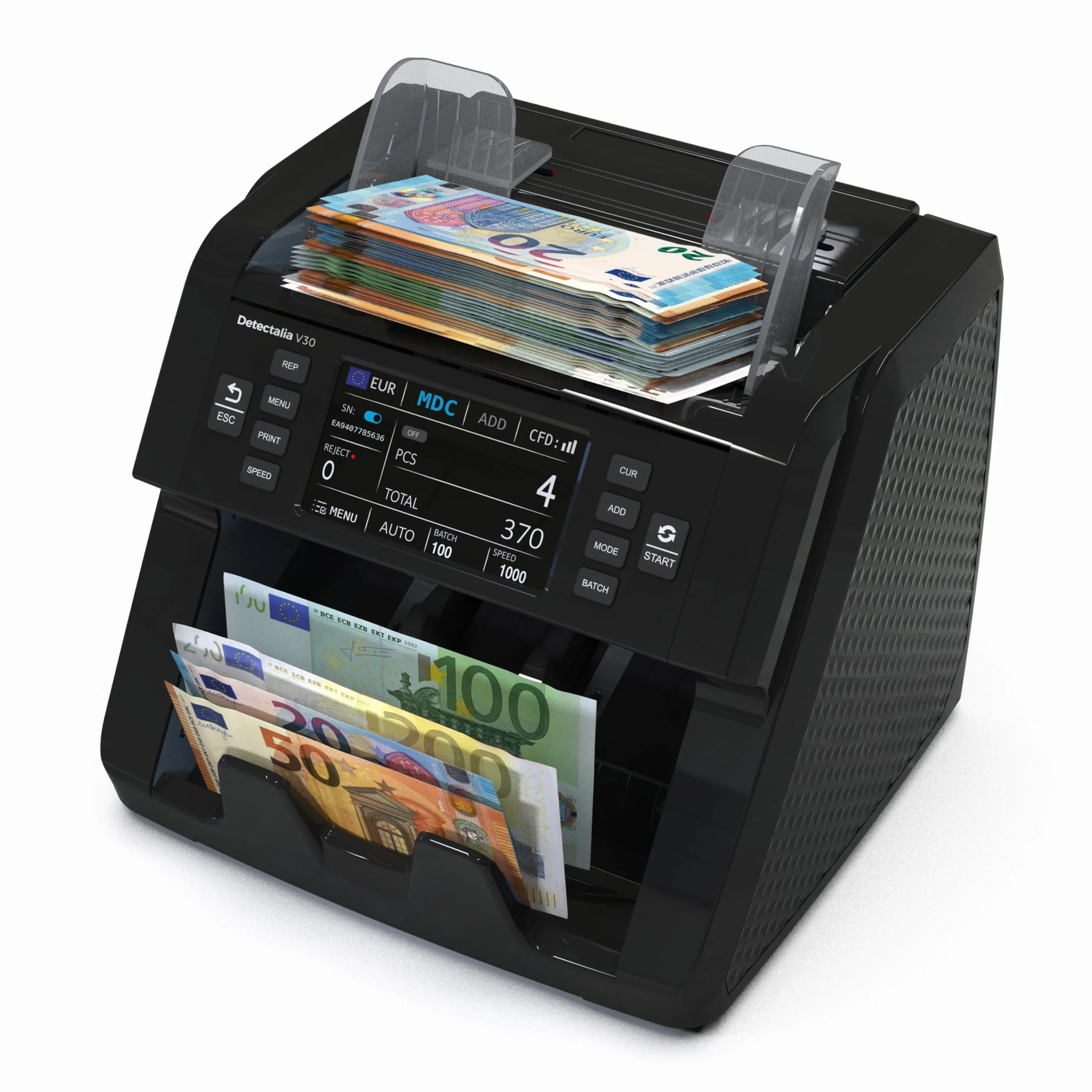 Detectalia V30 Contador de Billetes Detector Falsos Doble CIS Pantalla Táctil 4.5" Multidivisa 1200 Billetes/Minuto USB