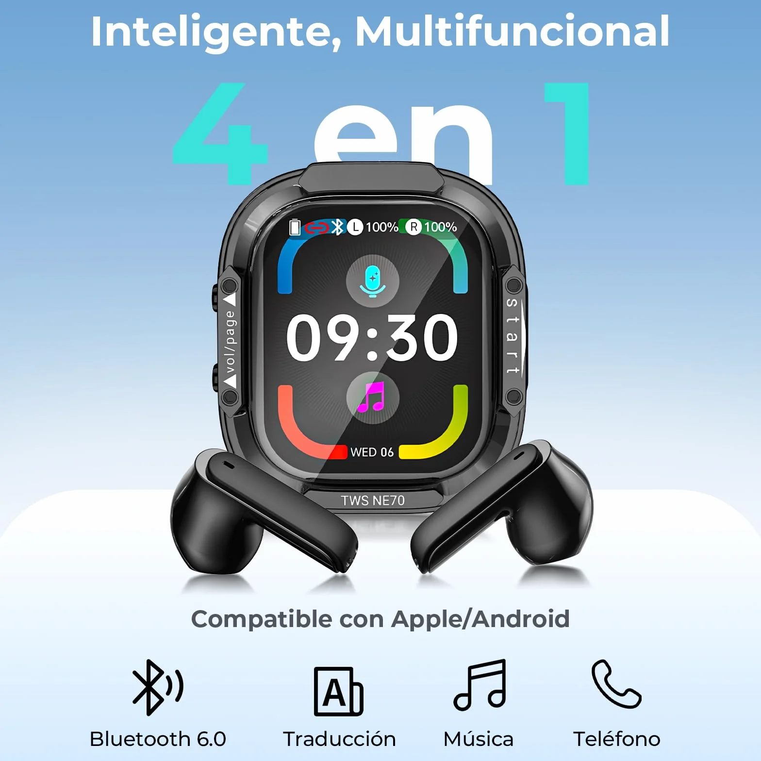 NE70 AI Auriculares Traductores con Pantalla LCD, Soporta 134 Idiomas y 9 Modos de Traducción, Auriculares Traductor en Tiempo Real con Tecnología Bluetooth 6.0, 60H de Duración de la Batería