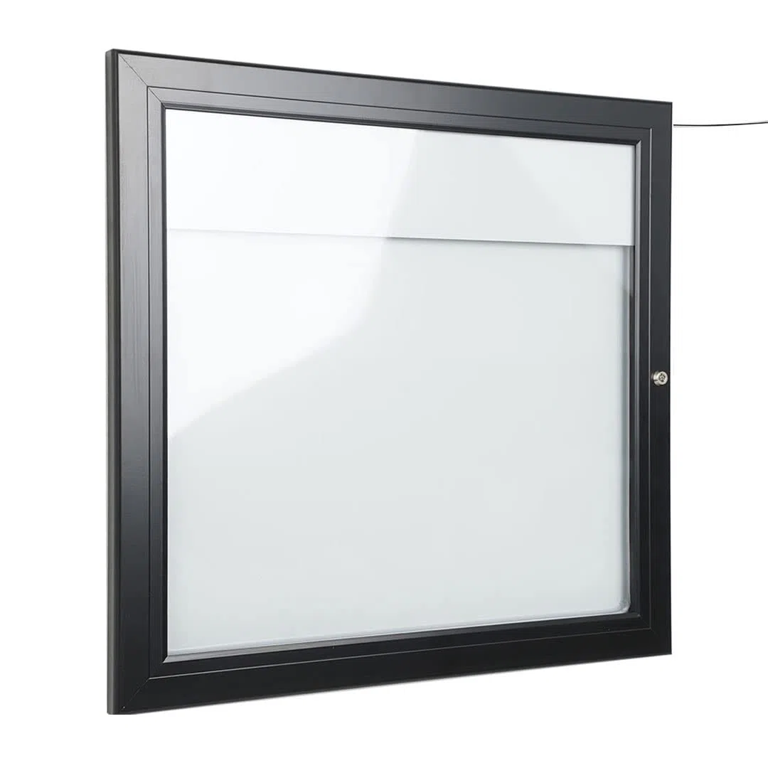 Danieli Store - Tablón de Anuncios Exterior Negro para Menús - Tablón con Cerradura y Par de Llaves - Fácil Montaje en Pared - Superficie de Acero Magnético y Escribible (2x A4 LED)