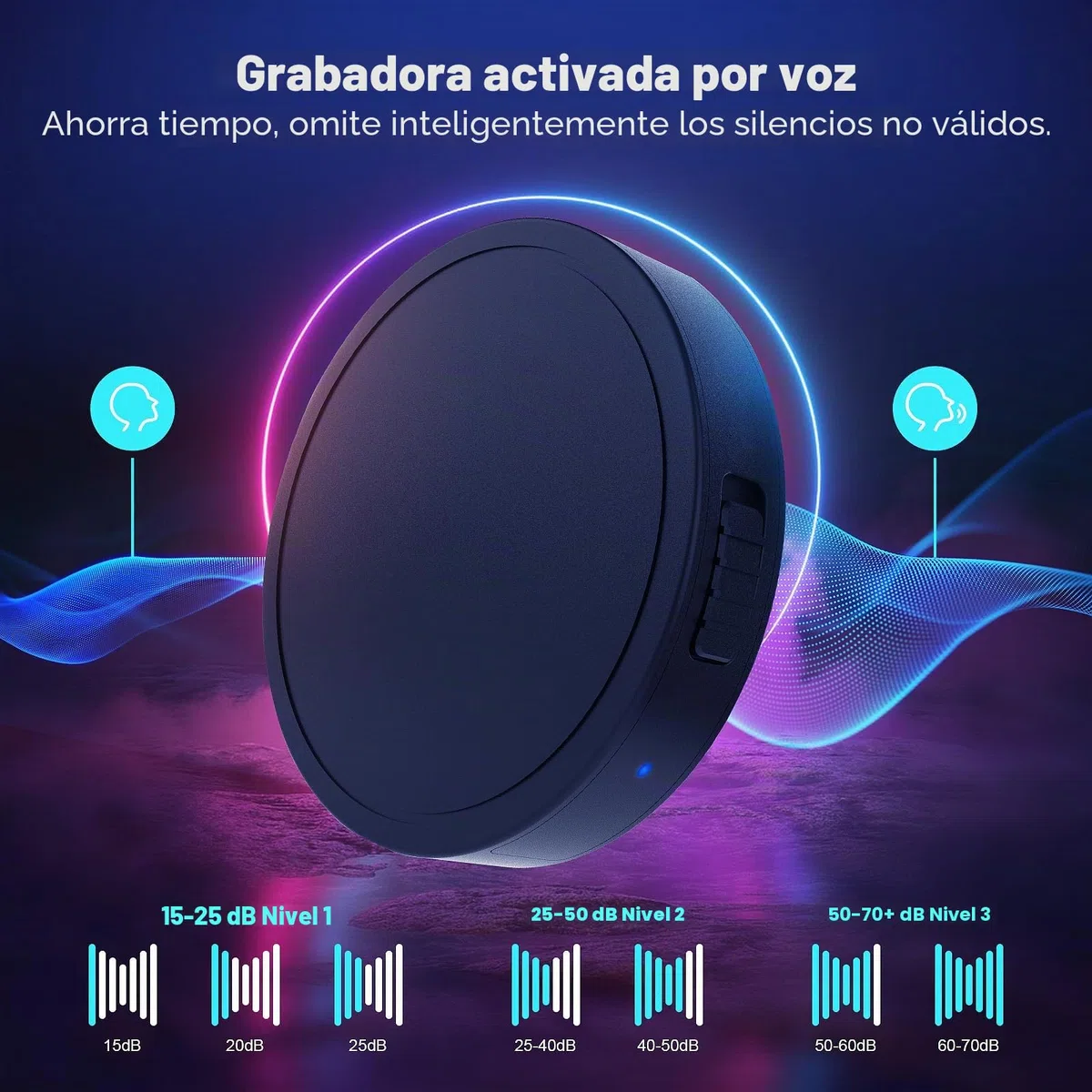 Grabadora activada por voz de 132 G (9800 horas) - Grabadora de voz Elasound con reducción de ruido triple inteligente de IA, grabadora de audio portátil para trabajo, conferencias,