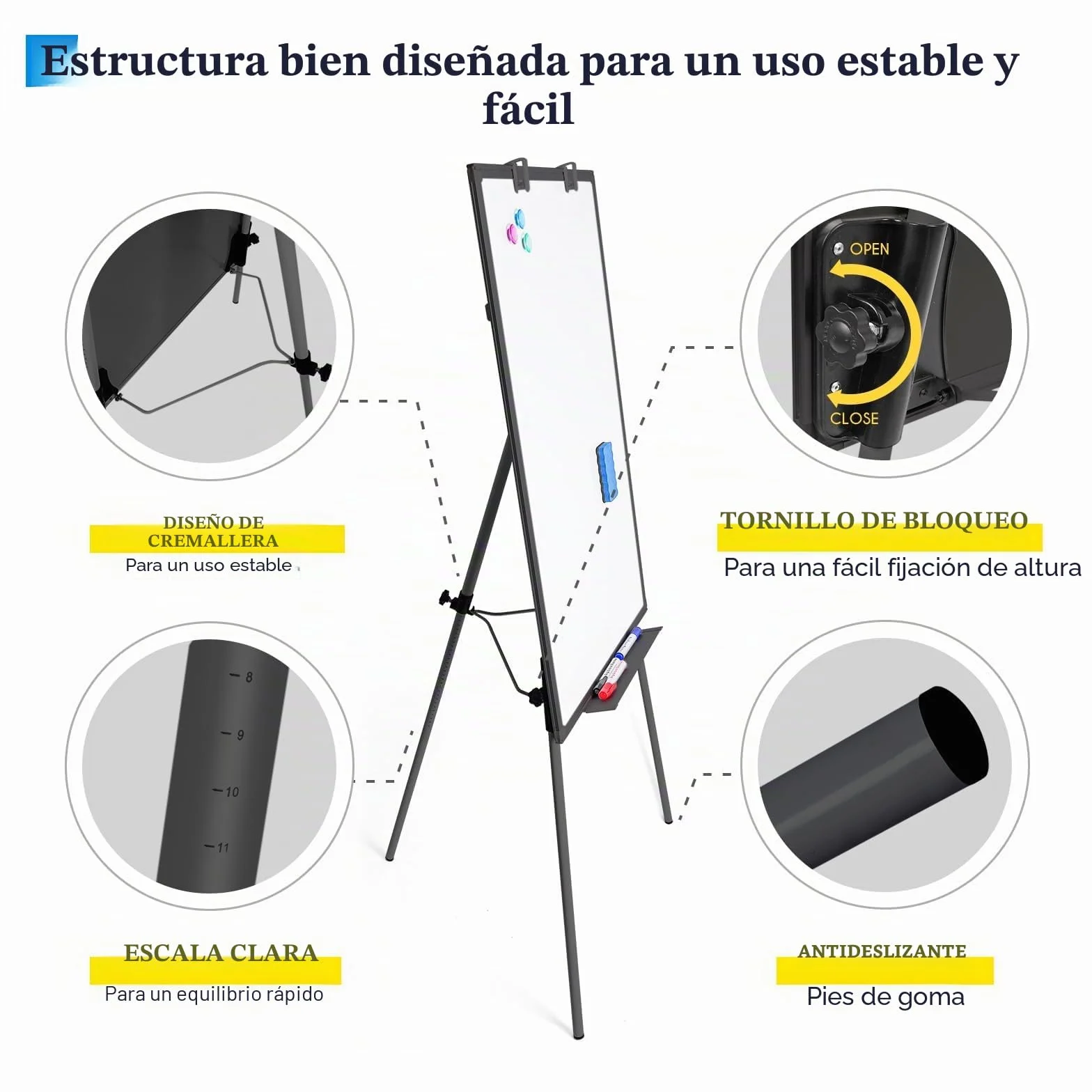 Maxtek Pizarra Blanca con Caballete 90x60 cm, Borrado en Seco, Magnética, Trípode, Altura Ajustable, Negra