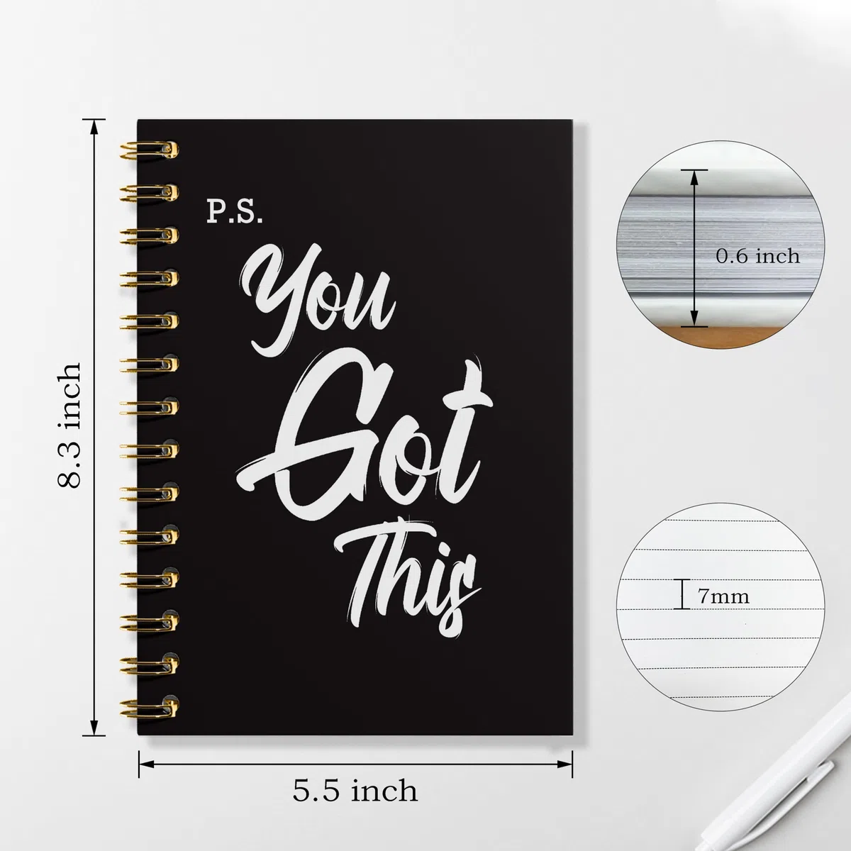 WFSM You Got This - Cuaderno de espiral, cuadernos inspiradores para mujeres y hombres, diario motivacional, cuadernos en espiral de tapa dura negra para tomar notas de trabajo, 5.5 x 8.3 pulgadas