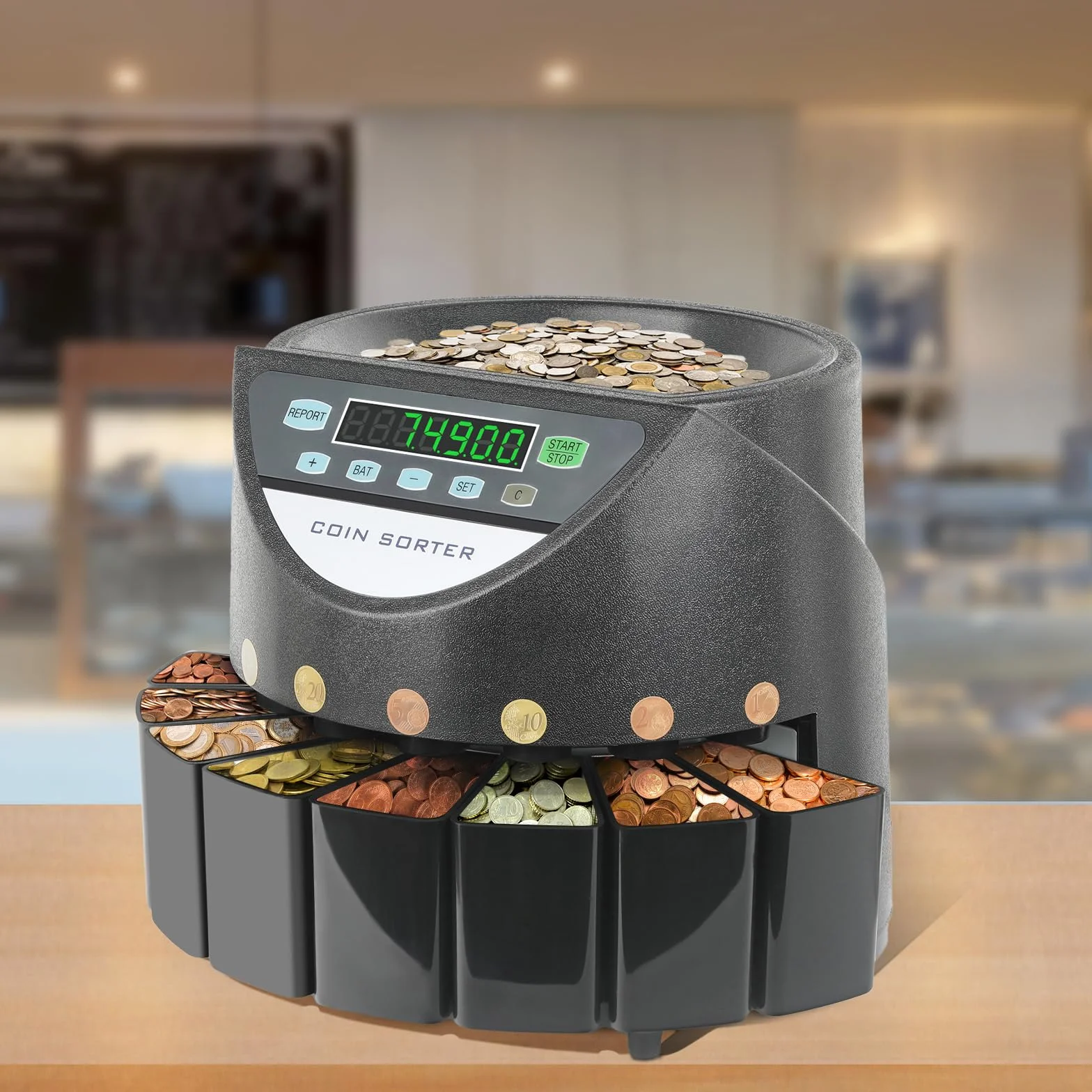 Máquina Contadora de Monedas Clasificador Euro Contador de Dinero