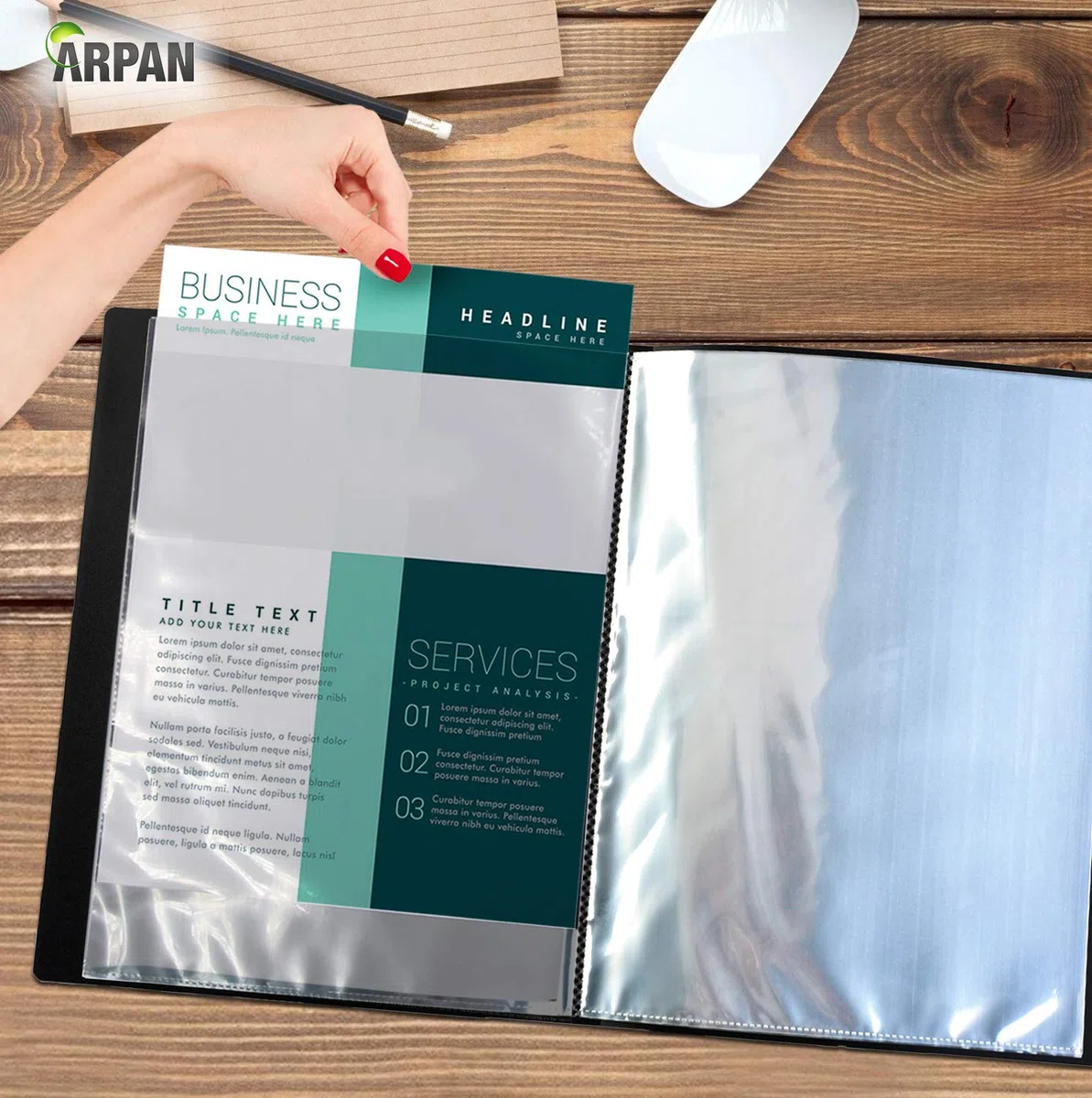 Carpeta de presentación A5 con 24 bolsillos, color negro, para profesionales, negocios, estudiantes, proyectos, escuela, universidad y uso personal Arpan