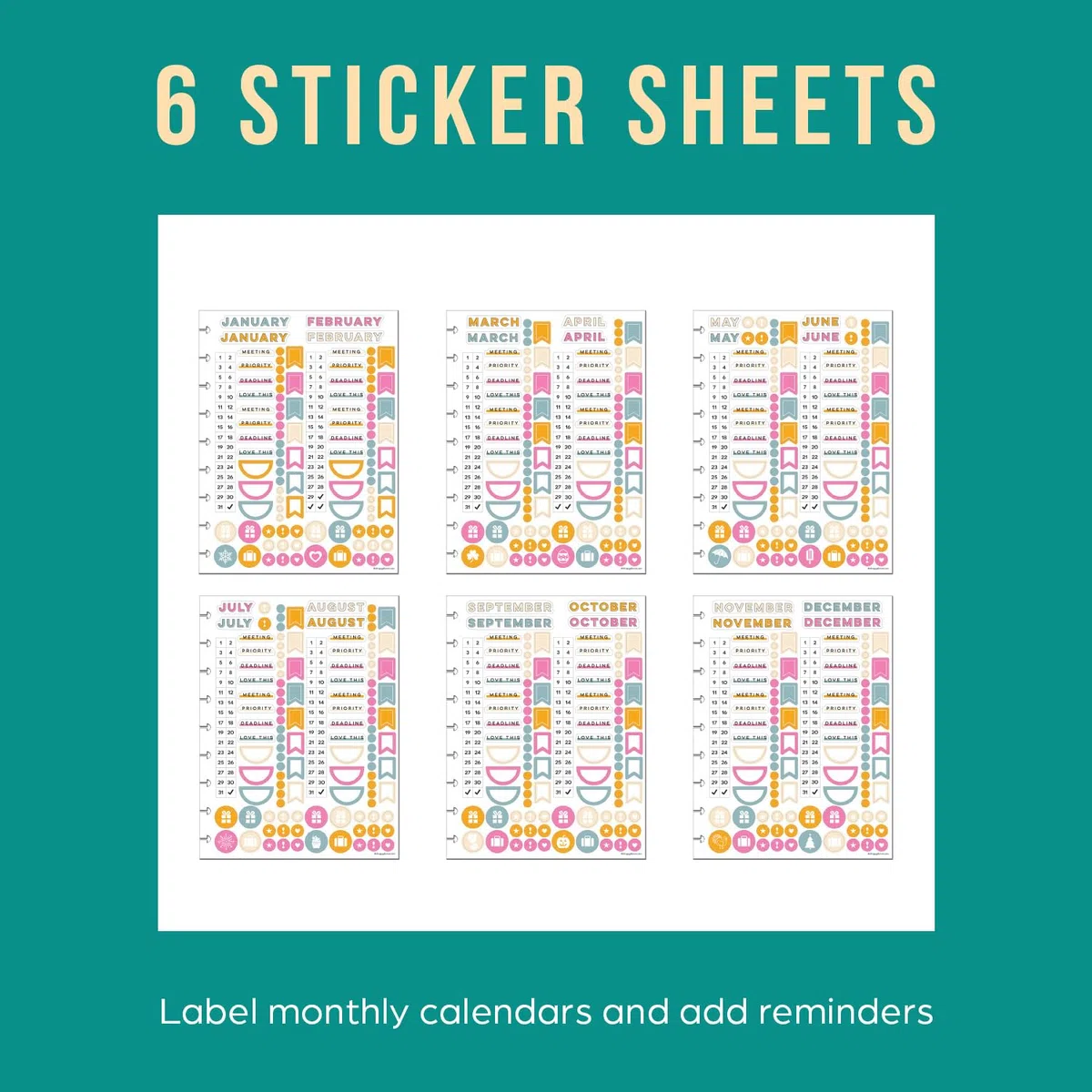 Happy Planner - Planificador mensual sin fecha + notas, planificador mensual, planificador de 12 meses, tema casero, tamaño clásico, 95 páginas, 4 divisores, 12 hojas de calcomanías para planificador,