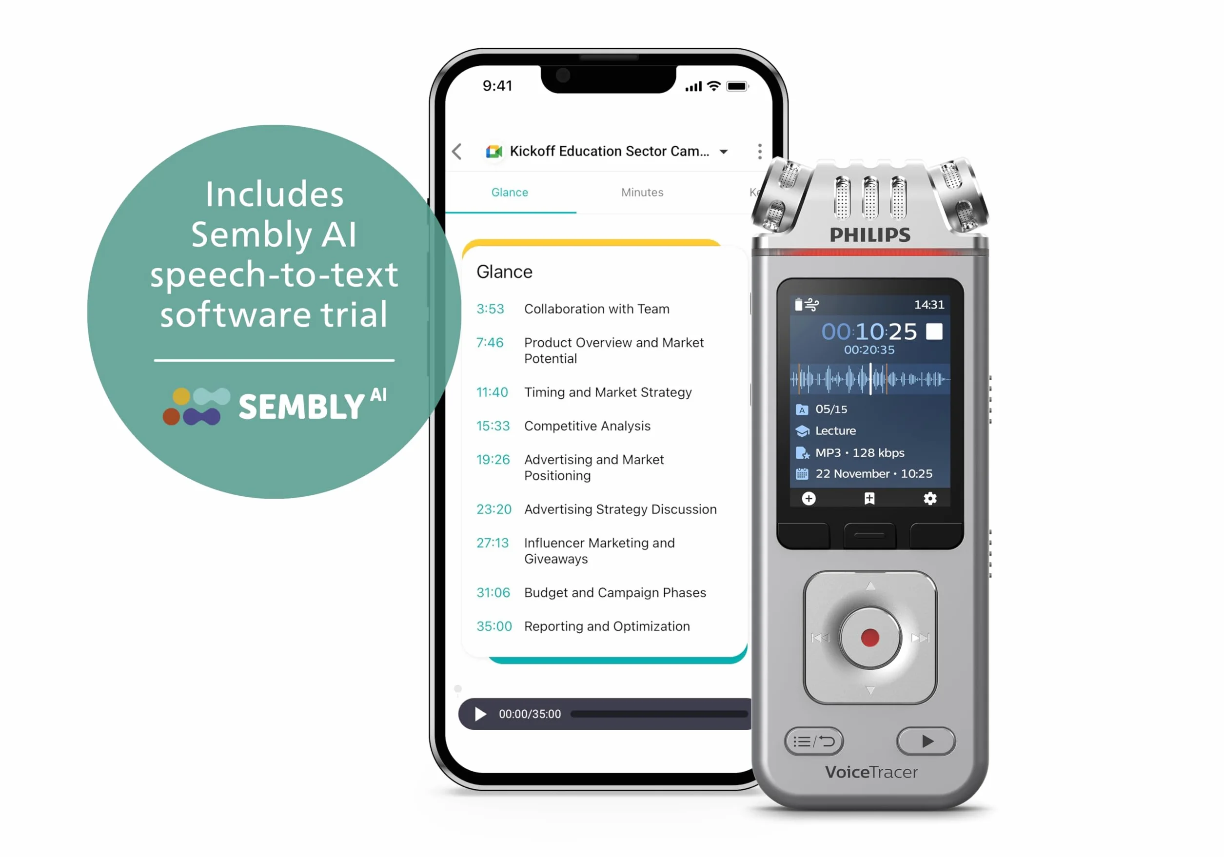 Philips DVT4115 Digital Voice Tracer, grabadora de Voz, 8 GB, 36h de grabación, estéreo, Incluye Licencia de Prueba de reconocimiento de Voz