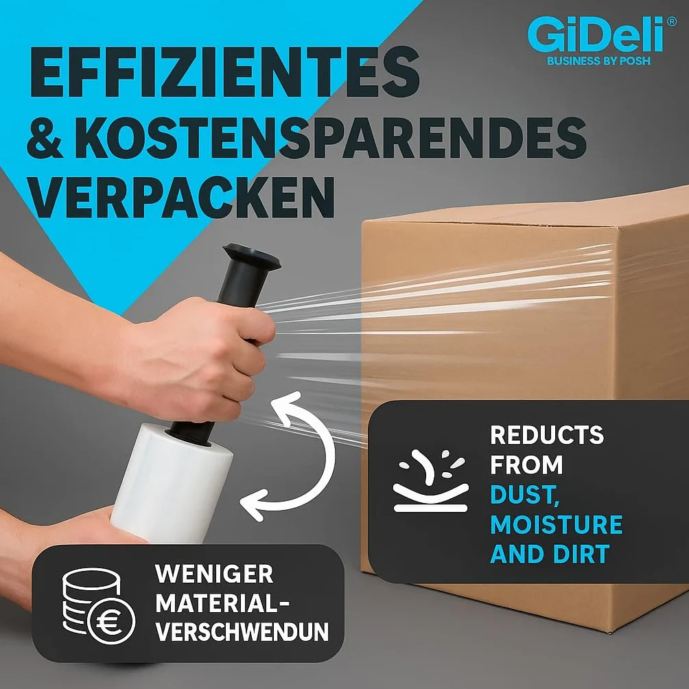 GiDeli Rollo de lámina elástica transparente – 6 x film envolvente – 450 m / 50 cm material de embalaje – lámina de embalaje en rollos – lámina para muebles – películas para mudanzas
